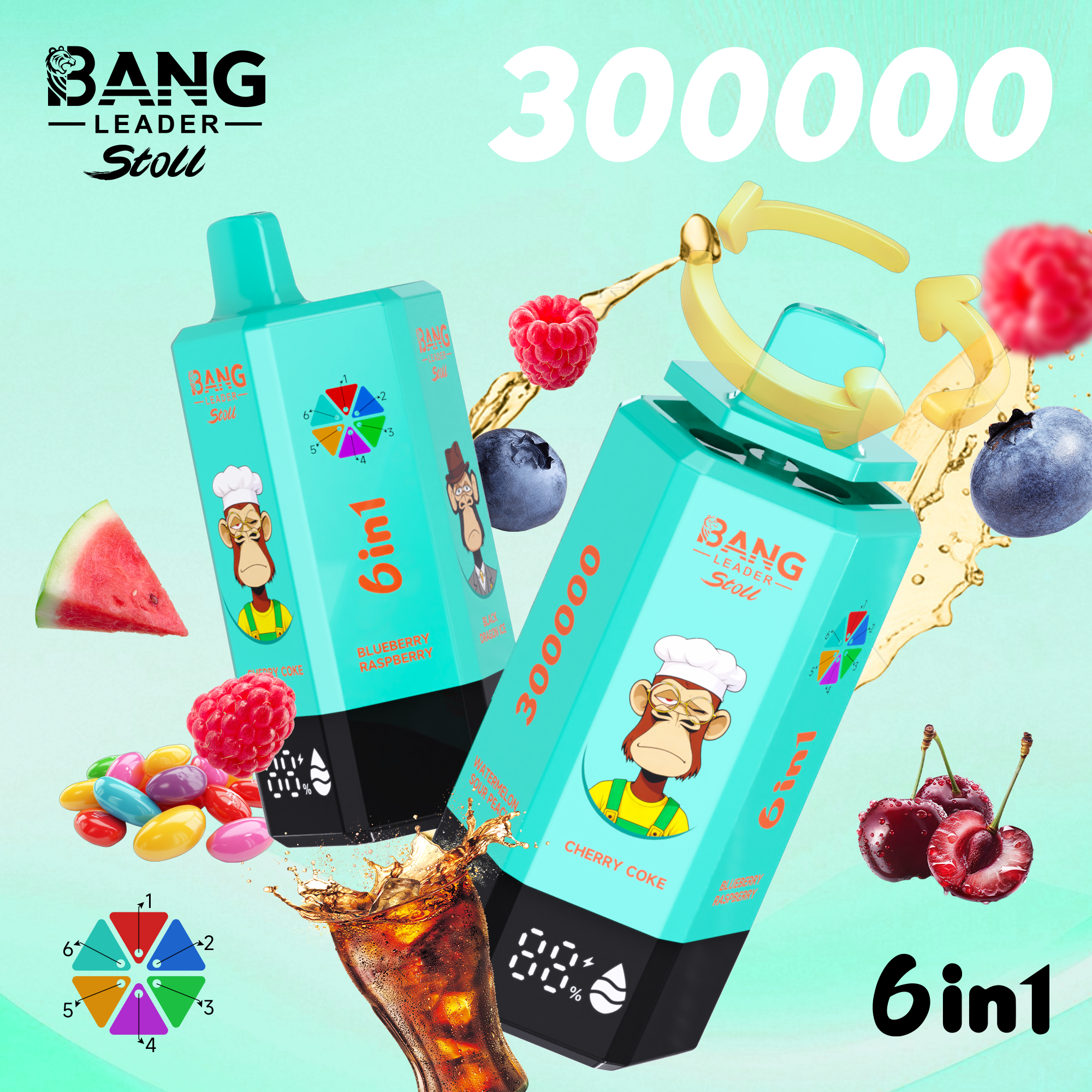 BANG Leader Stoll 300 000 potahů (6v1) | E-cigareta s displejem