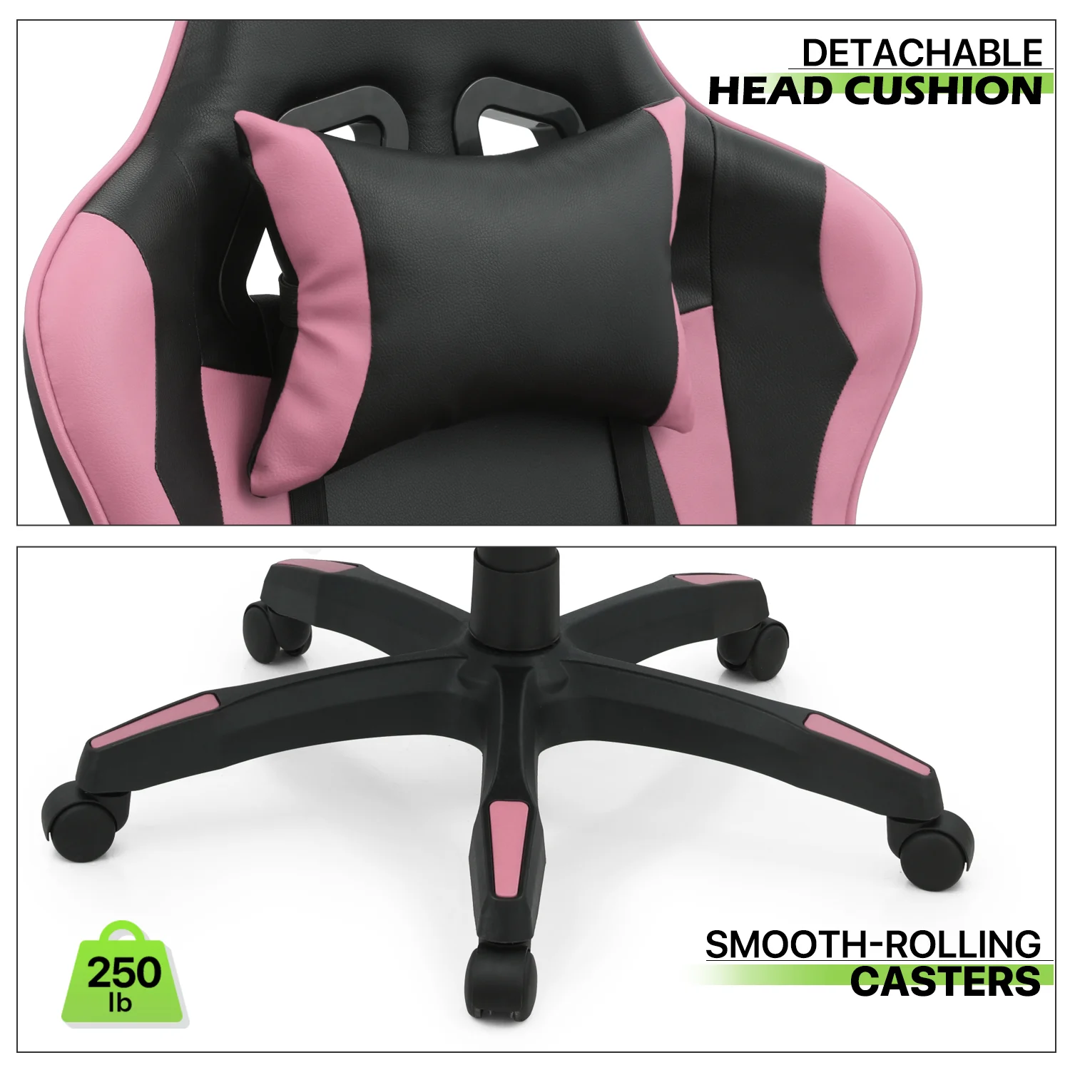Magshion Adjustable Gaming Chair, Ergonomic PC Computer Seat with Headrest and Lumbar Support for Adults Teens Desk Chair, Black