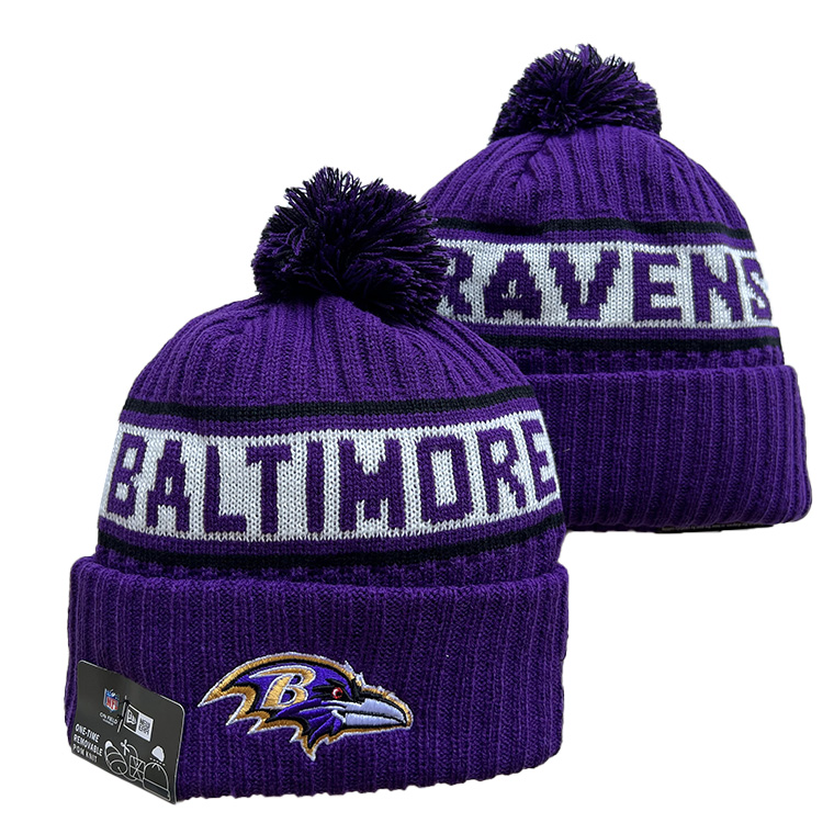 Men's  Black Baltimore Ravens Repeat Cuffed Knit Hat with Pom