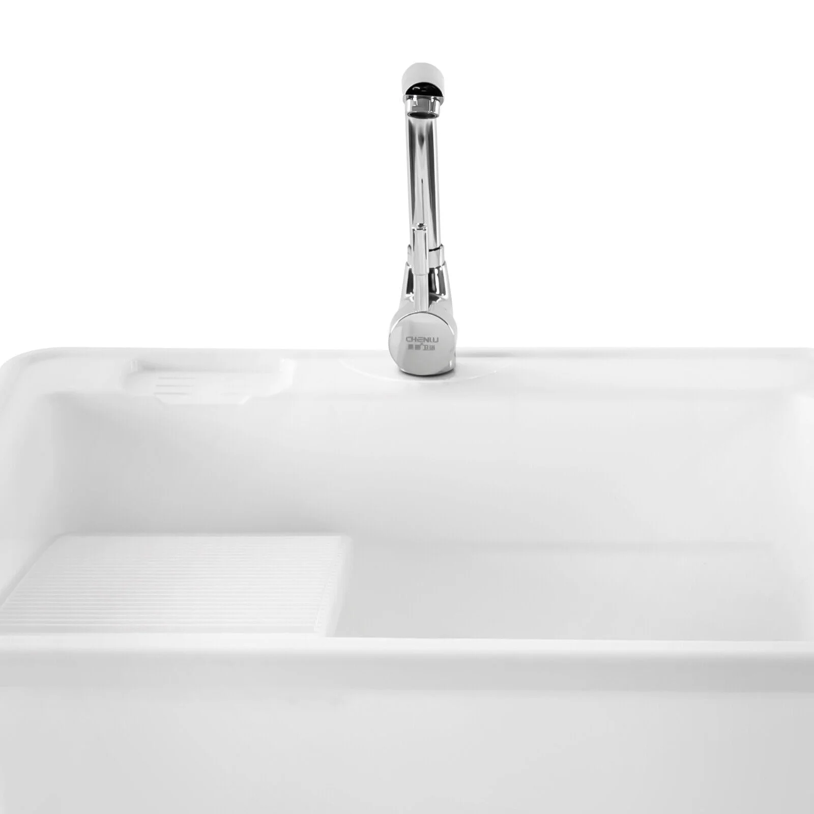 Freestanding Laundry Sink Plastic Basin Tub Utility Wash Bowl with Hot&Cold Faucet/Washboard for Sundry Rooms