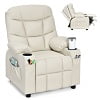Costway Kids Youth Recliner Chair PU Leather W/Cup Holders & Side Pockets Grey
