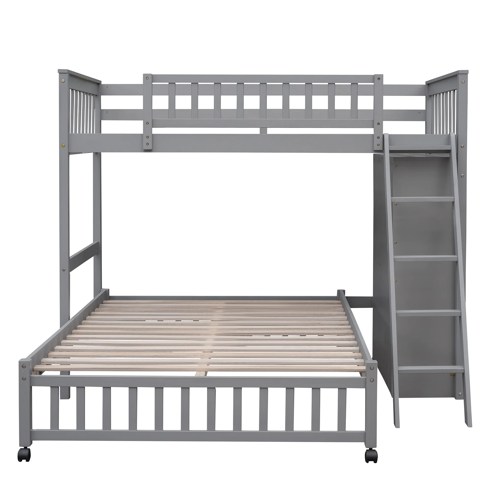 Harper & Bright Designs Full Over Twin Bunk Bed with Desk, Drawers and Shelves, L-Shaped Bunkbeds with Storage Staircase for Adults Bedroom, White