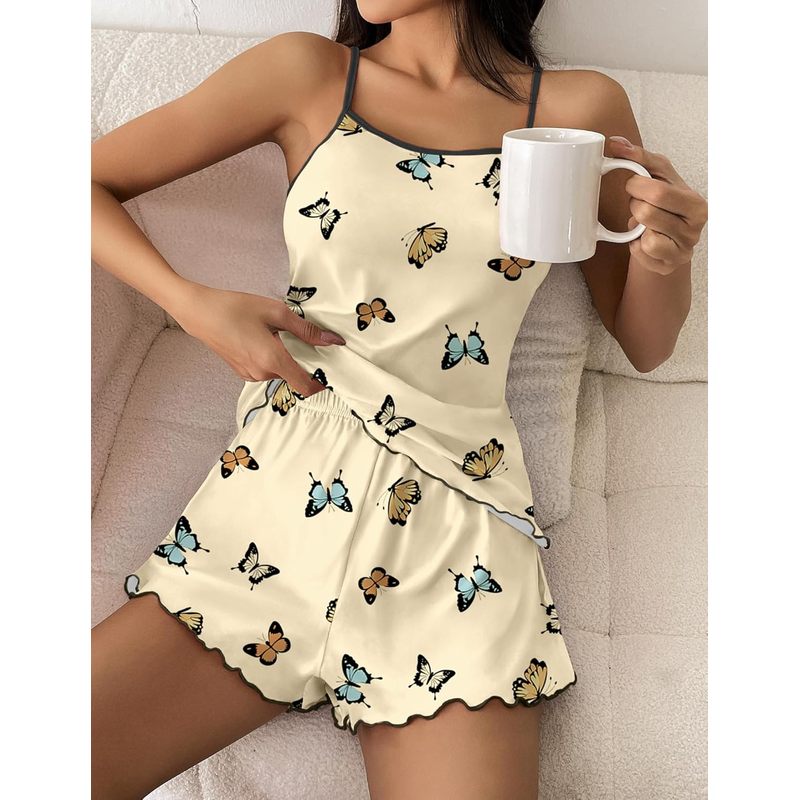 Women's Cami Pajama Set Cute Printed Camisole Shorts Sleepwear