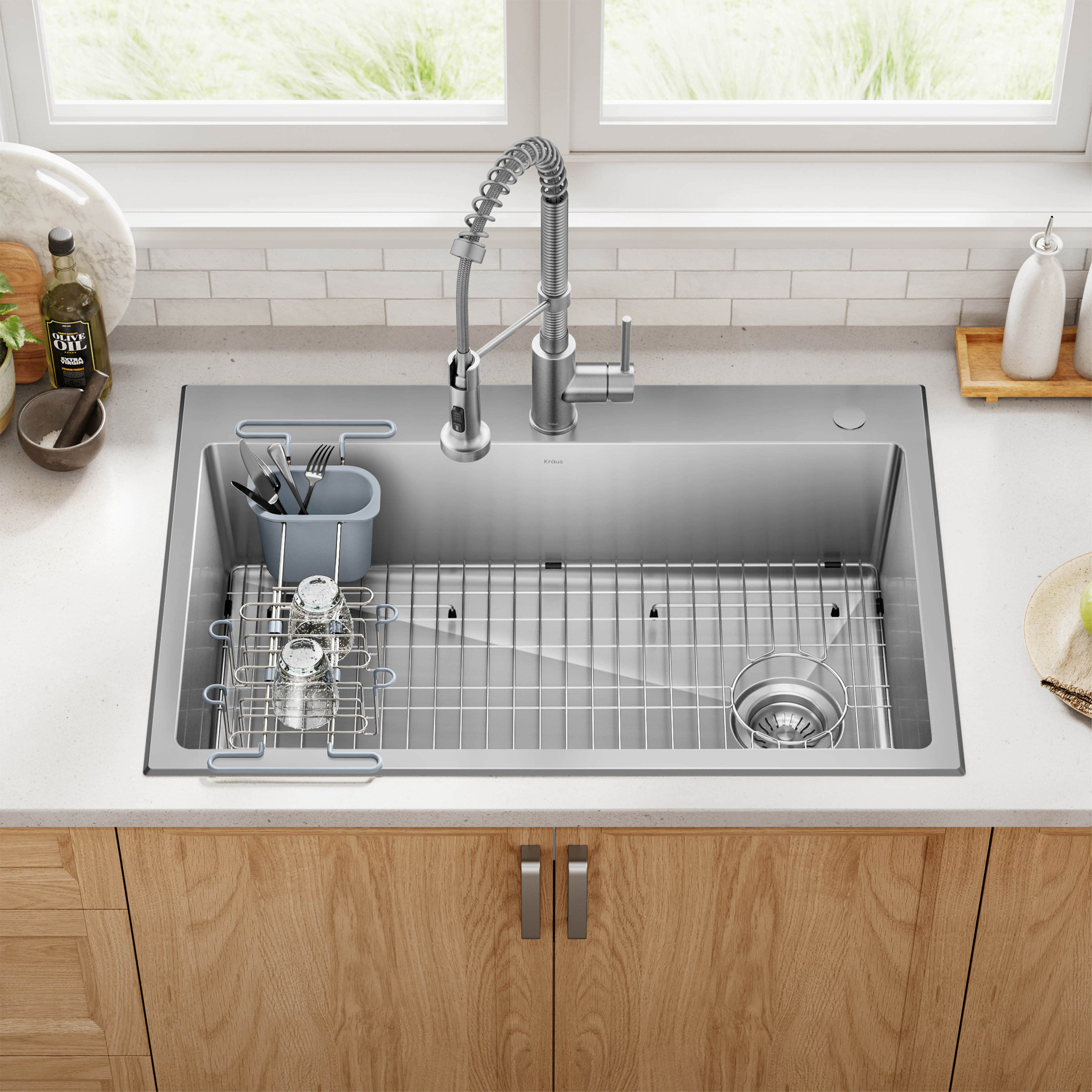 KRAUS 33' Top Mount Single Bowl Kitchen Sink with Commercial Pull Down Faucet