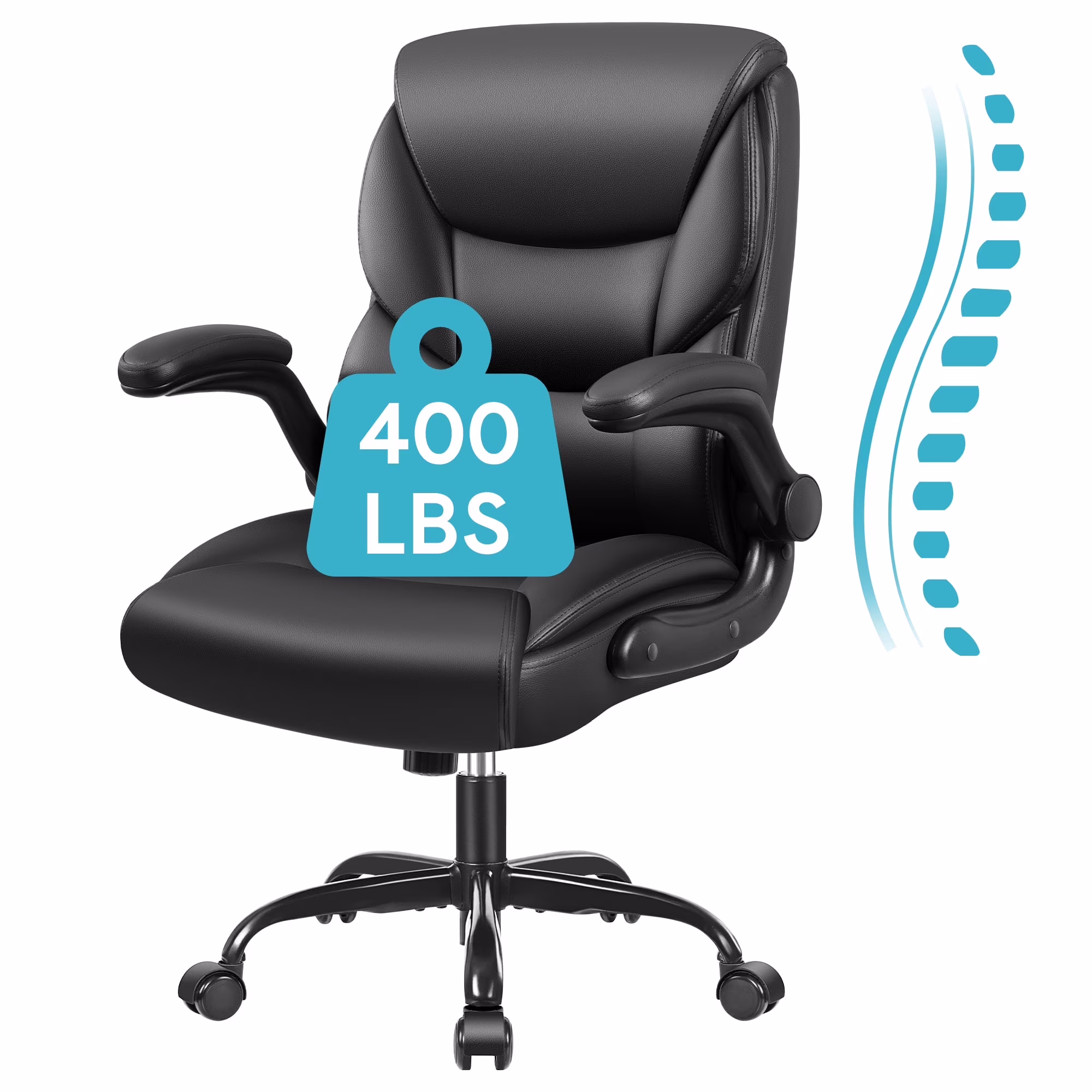 COOLHUT Leather Office Chair, Big and Tall Office Chair 400LBS Wide Seat Ergonomic Computer Desk Chair High Back Executive Leather Chair Adjustable Task Chair Lumbar Back with 8-Year Warranty, Black