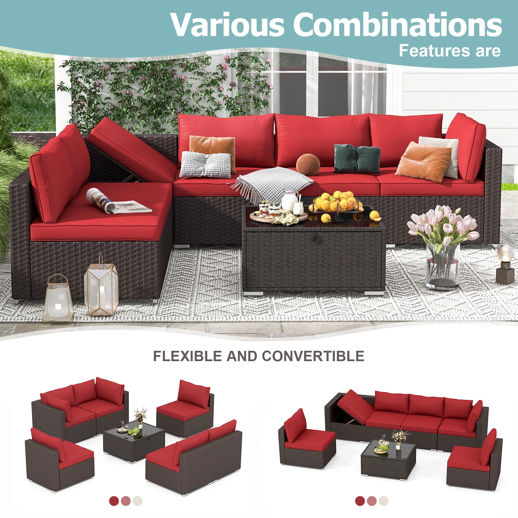 HOMREST 7 Pieces Outdoor Patio Furniture Set with 44
