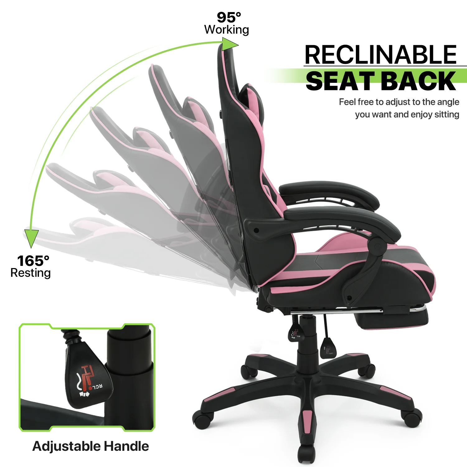 Magshion Adjustable Gaming Chair, Ergonomic PC Computer Seat with Headrest and Lumbar Support for Adults Teens Desk Chair, Black