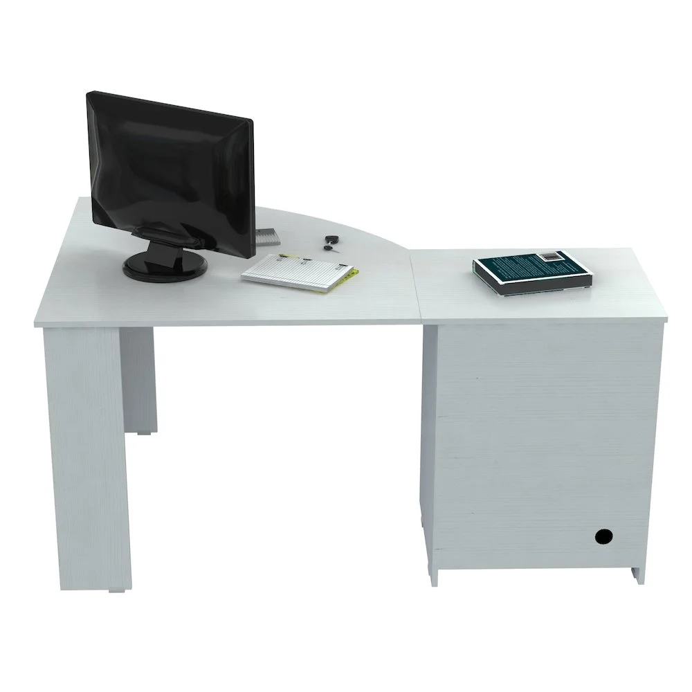 Inval Modern Corner Desk with 2 Drawers and Cabinet, Washed Oak