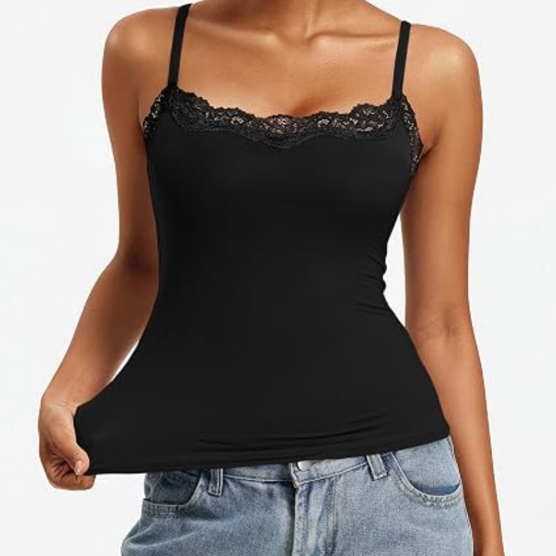 Women's Lace Trim Tank Tops Square Neck Camisole Going Out Top Slim Fit 2026 Trendy Summer