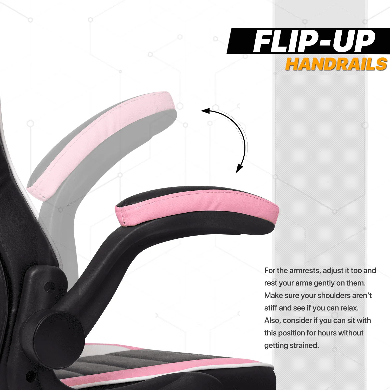 MoNiBloom PU Leather Computer Gaming Chair, with Flip-Up Arms Working Desk Office Seat, Black/Pink