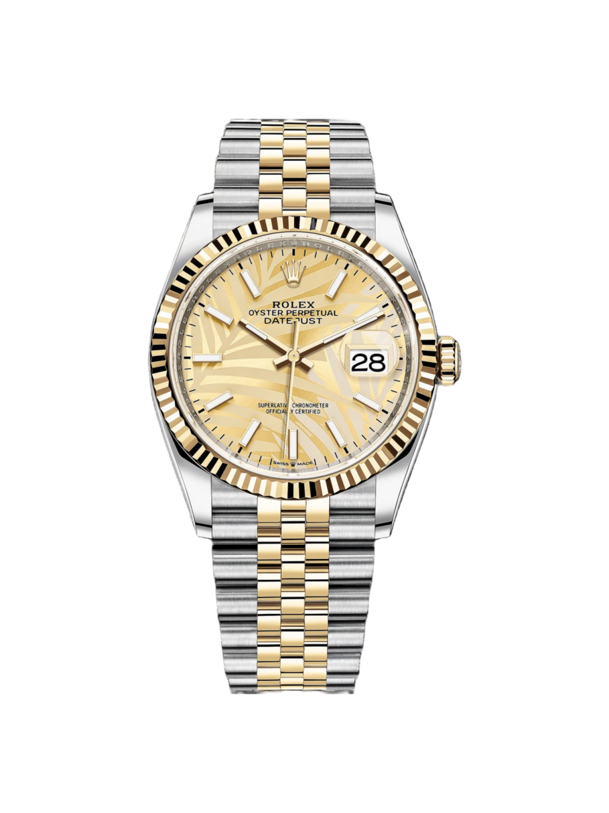 【Super Clone】RLX  Datejust 36mm 126233 Golden Palm Motif Dial Jubilee Bracelet Watch