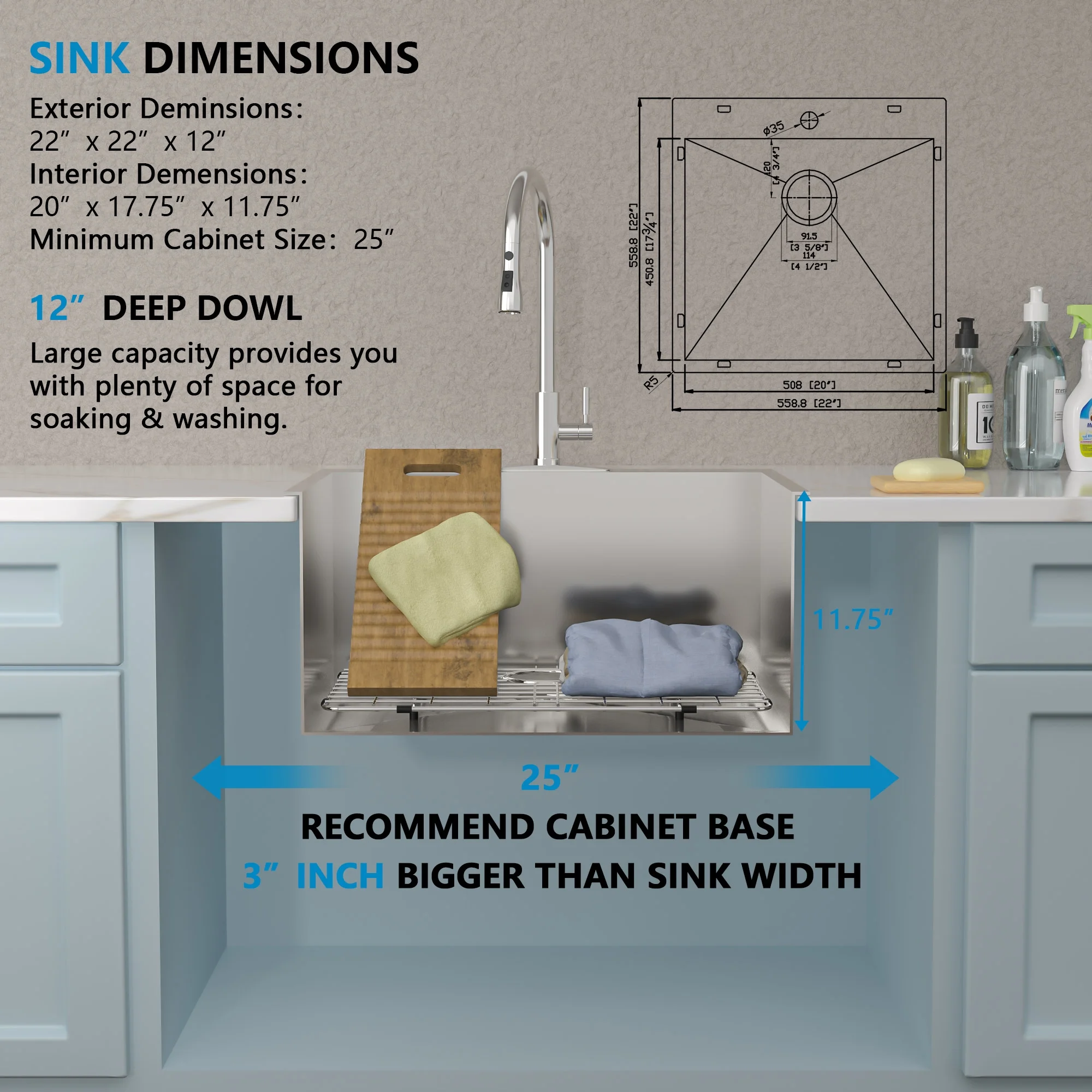 22 Laundry Sink Drop In - Fulorni 22