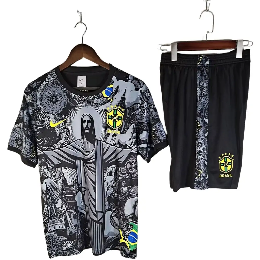 2025-26 Brazil children's short-sleeved training suit black