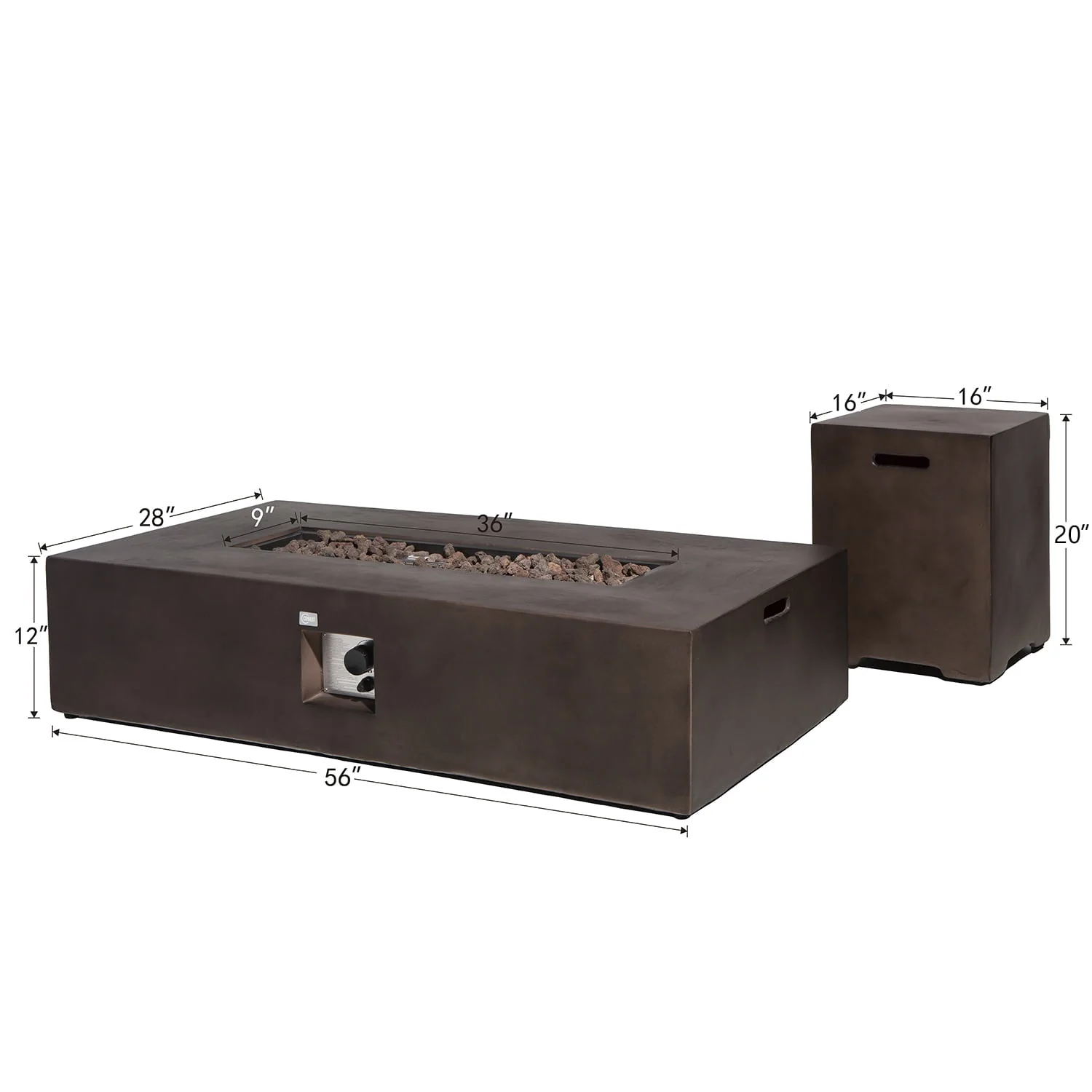 COSIEST 2-Piece Outdoor Propane Rectangle Concrete Bronze Fire Pit Table Set