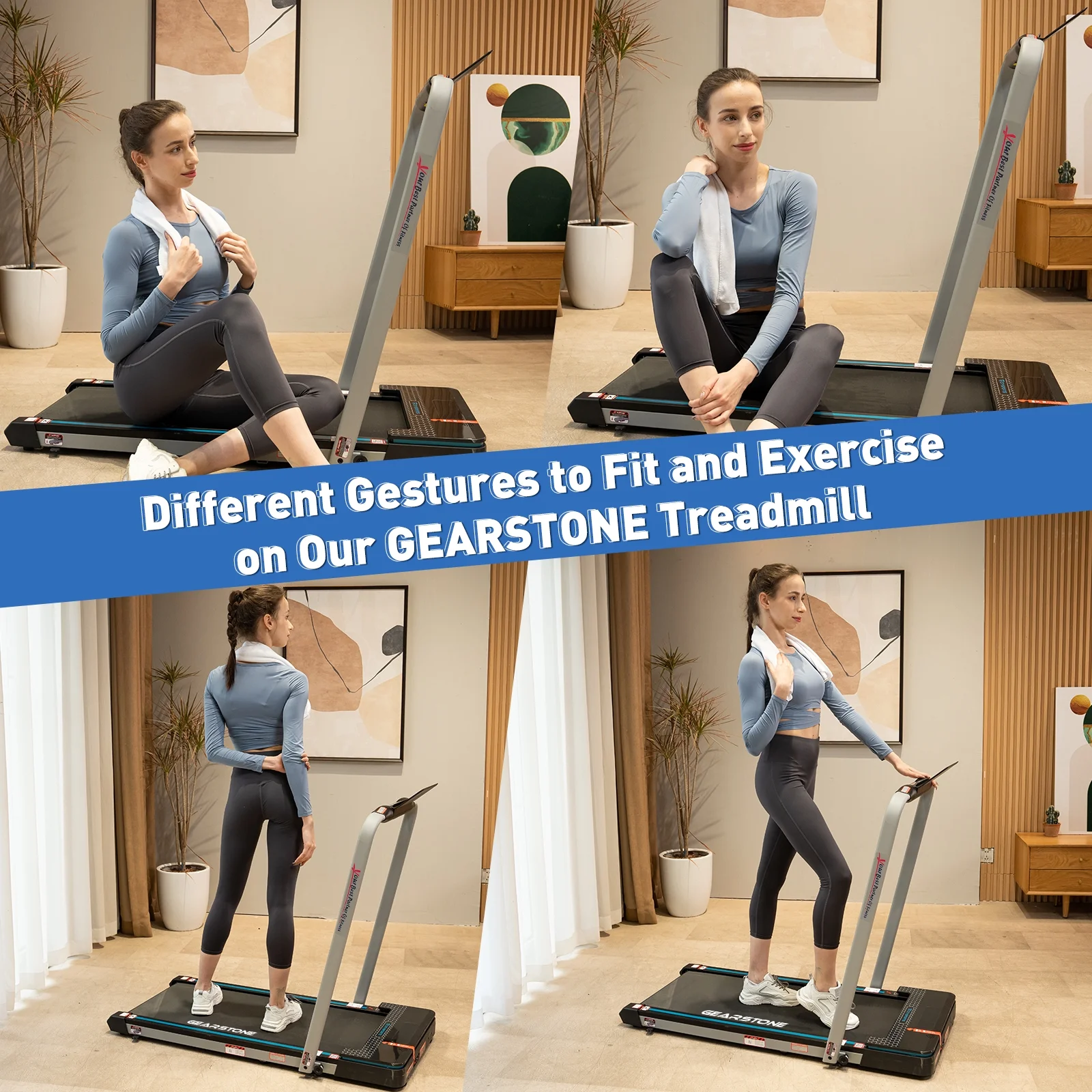 GEARSTONE Treadmills for Home, 2 in 1 Folding Treadmill, Under Desk Treadmill Walking Pad Treadmill with Bluetooth Speakers, Compact & Portable Treadmill with Remote & LED Screen, Office Treadmills