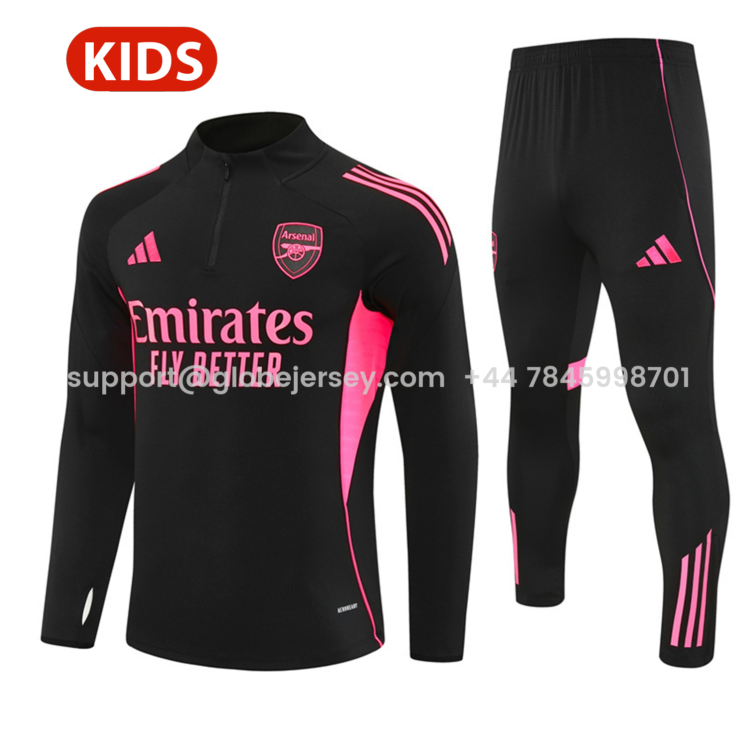 Arsenal 25-26 Kids Long Sleeve Training Set - Pink Logo Balck Top & Black Pants