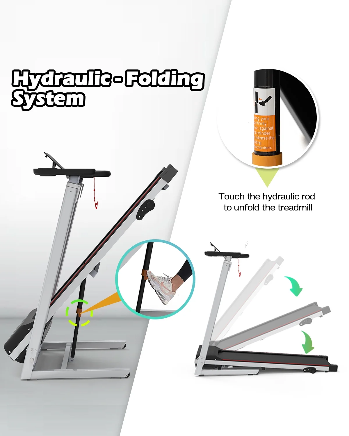 [TREADMILL CLEARANCE] FYC 2.5HP Folding Treadmill with Adjustable Height Desk & Incline - Compact Electric Treadmill Bluetooth Speaker for Running Walking Foldable Portable  (Silver)