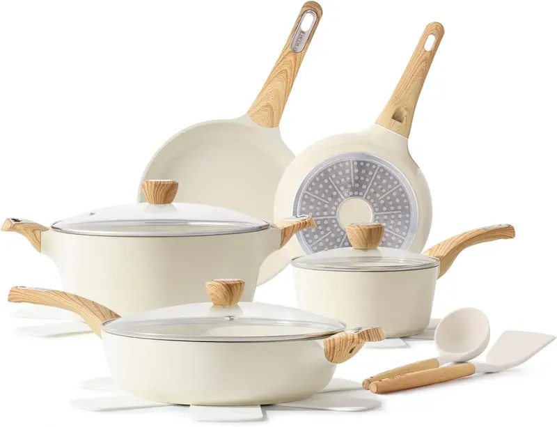 14-Piece Nonstick Cookware Set – PFAS-. PTFE-. PFOA- & PFOS-Free Induction-Compatible Pots and Pans with Frying Pans