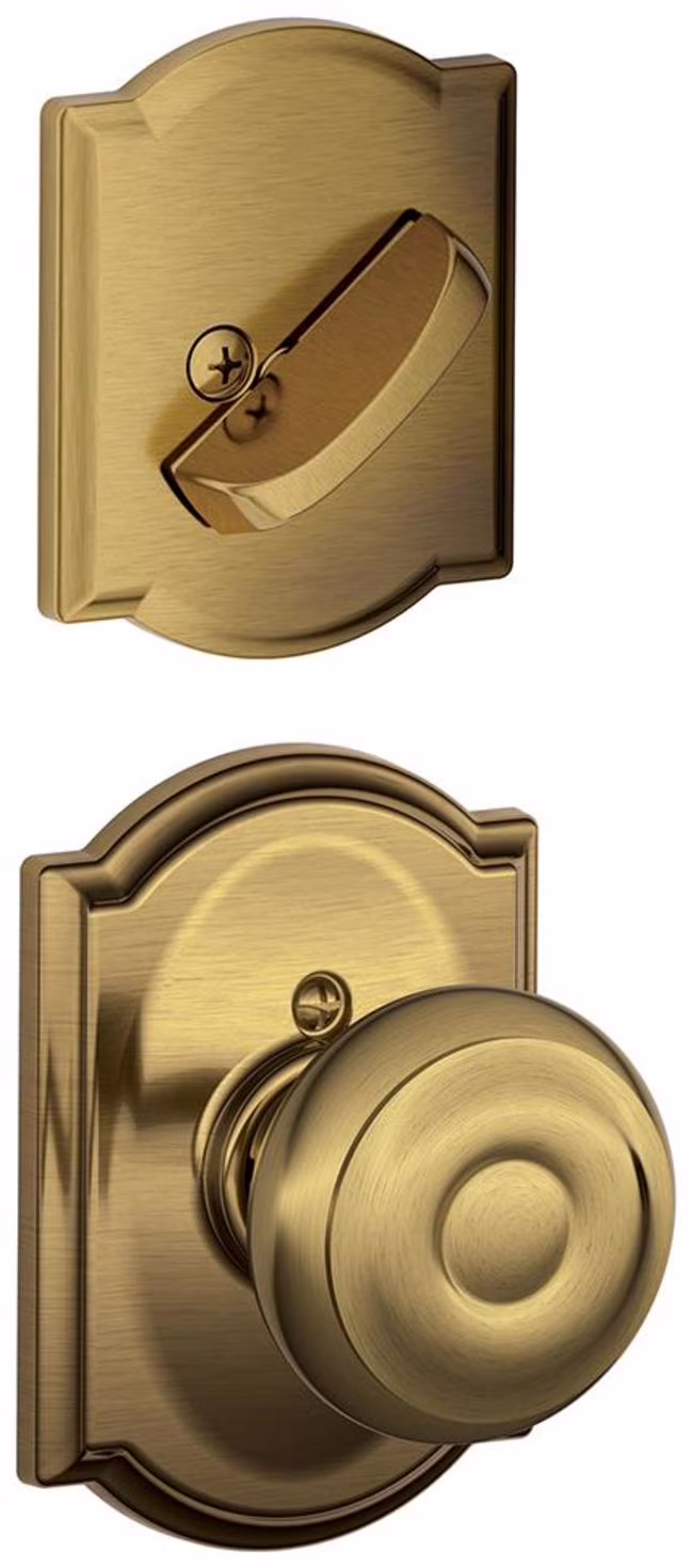 Schlage Lock Company F59GEO619CAM Satin Nickel Interior Pack Georgian Interior Pack Knob Set with Single Cylinder Deadbolt and Decorative Camelot Rose Interior Half Only