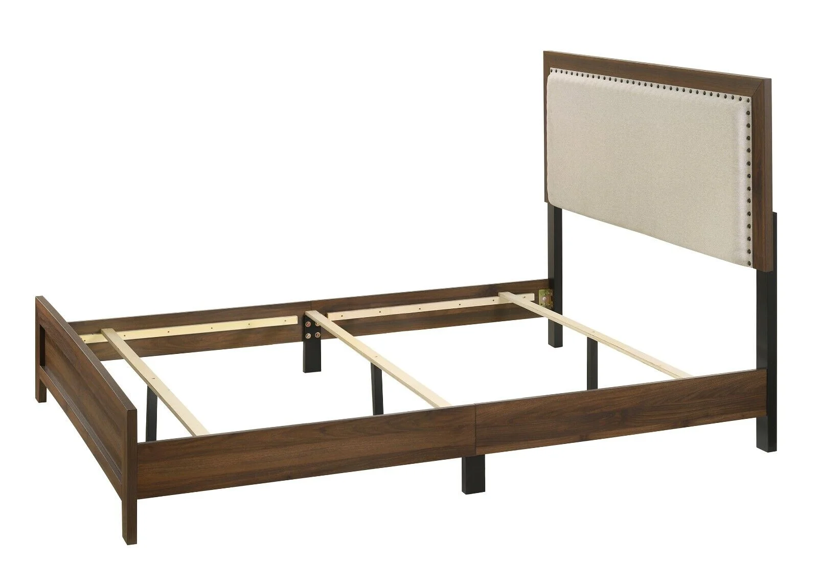 Beautiful Brown Cherry Finish 4Pc Full Size Upholstered HB Panel Bed Set Wooden Bedroom Furniture