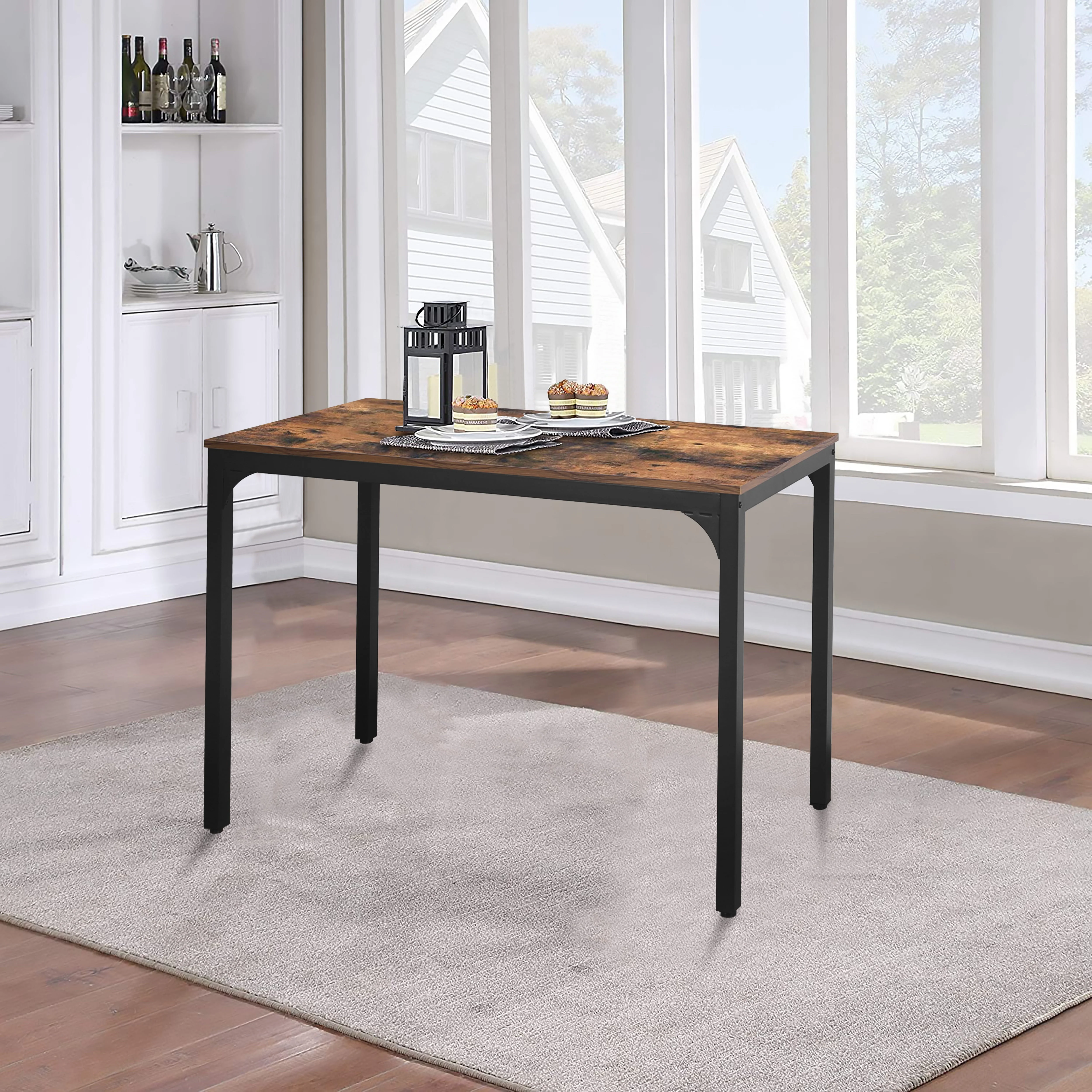 VEIKOUS 47'' Industrial Dining Table Desk w/Adjustable Footpad&Metal Frame for Kitchen,Dining Room