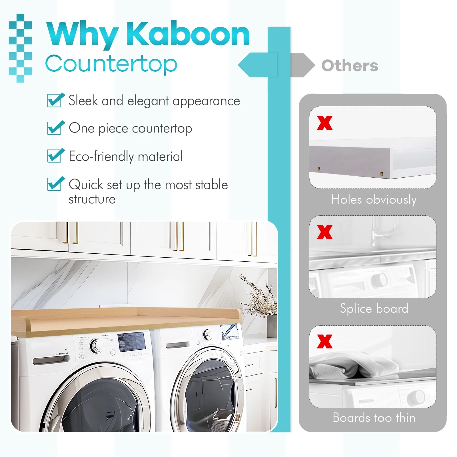 Kaboon Washer Dryer Countertop with Edge Rails, 27.5