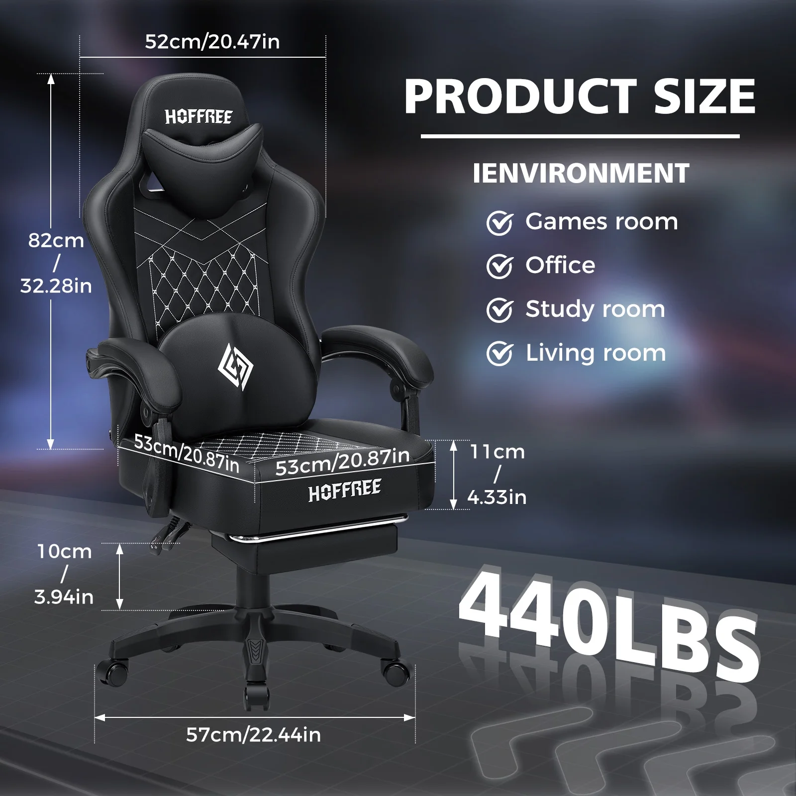 Hoffree Gaming Chair with Massage and Footrest Big and Tall Gamer Chair with Headrest and Lumbar Support PU Computer Game Chair for Adults Office Gaming, 440lbs