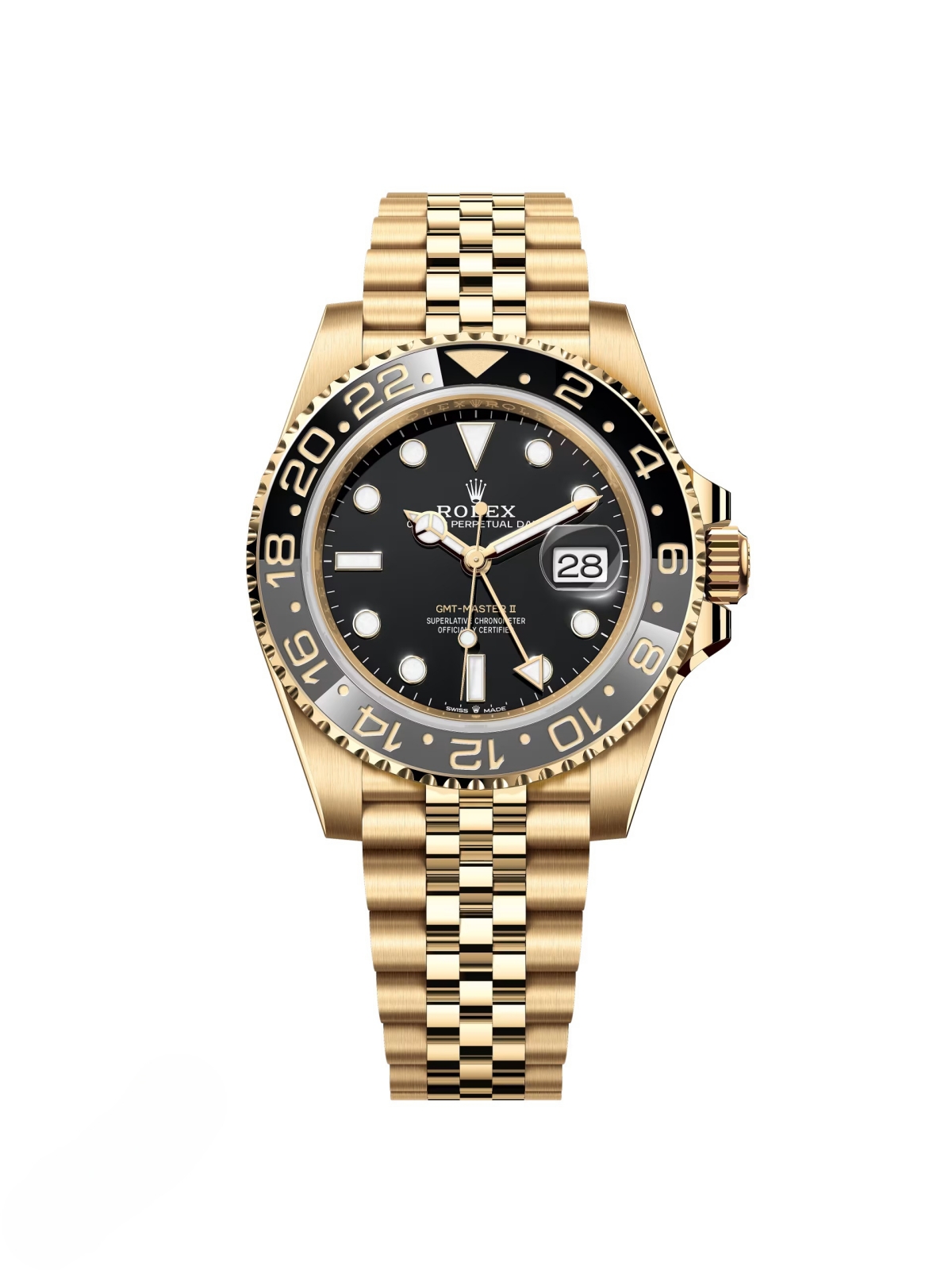 【Super Clone】RLX GMT-Master II 40mm 18k Yellow Gold Ceramic Bezel Black Dial Jubilee 126718grnr