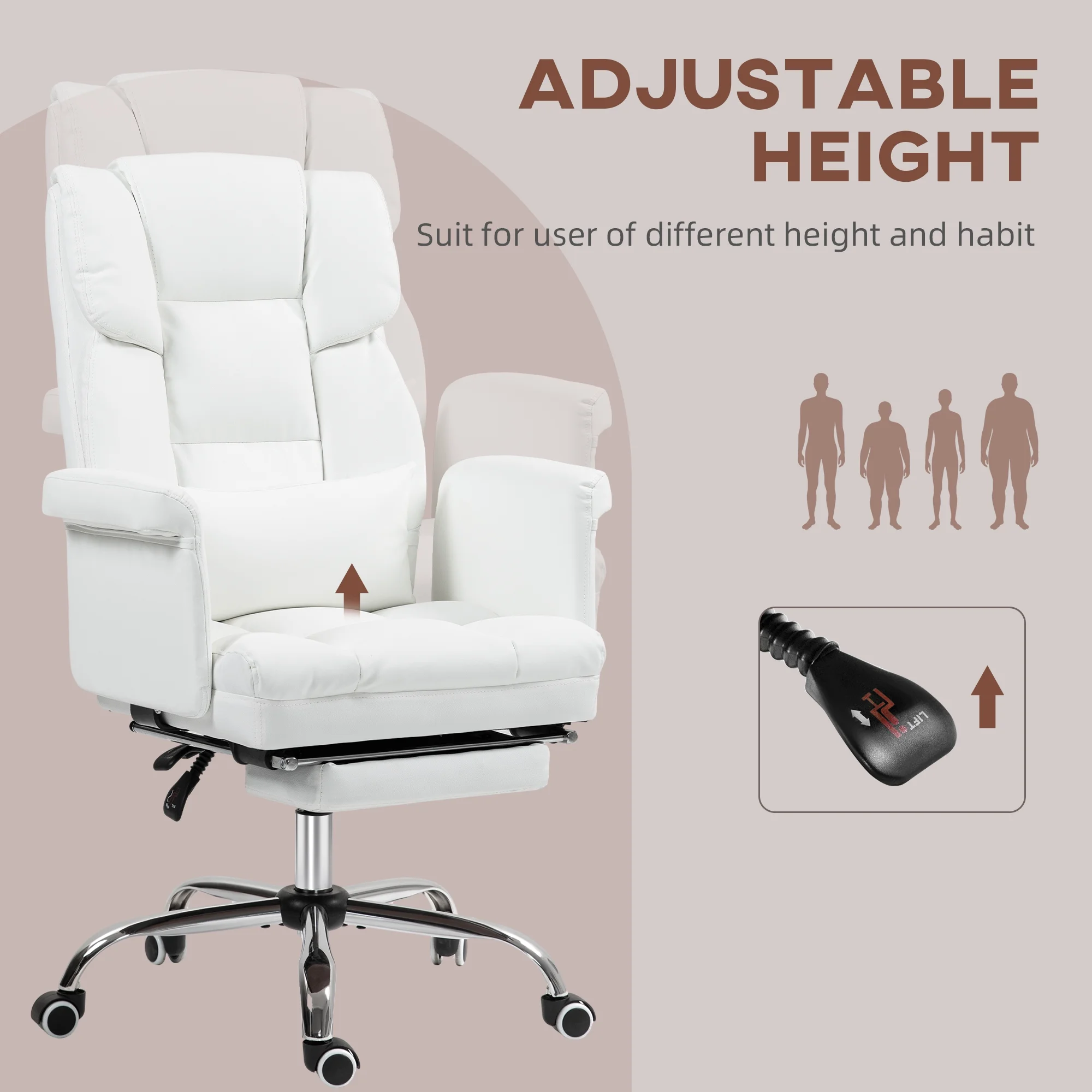 HOMCOM Executive Office Chair with Footrest and Lumbar Support, PU Leather Office Desk Chair, Ergonomic, Reclining and Swivel Chair, Black