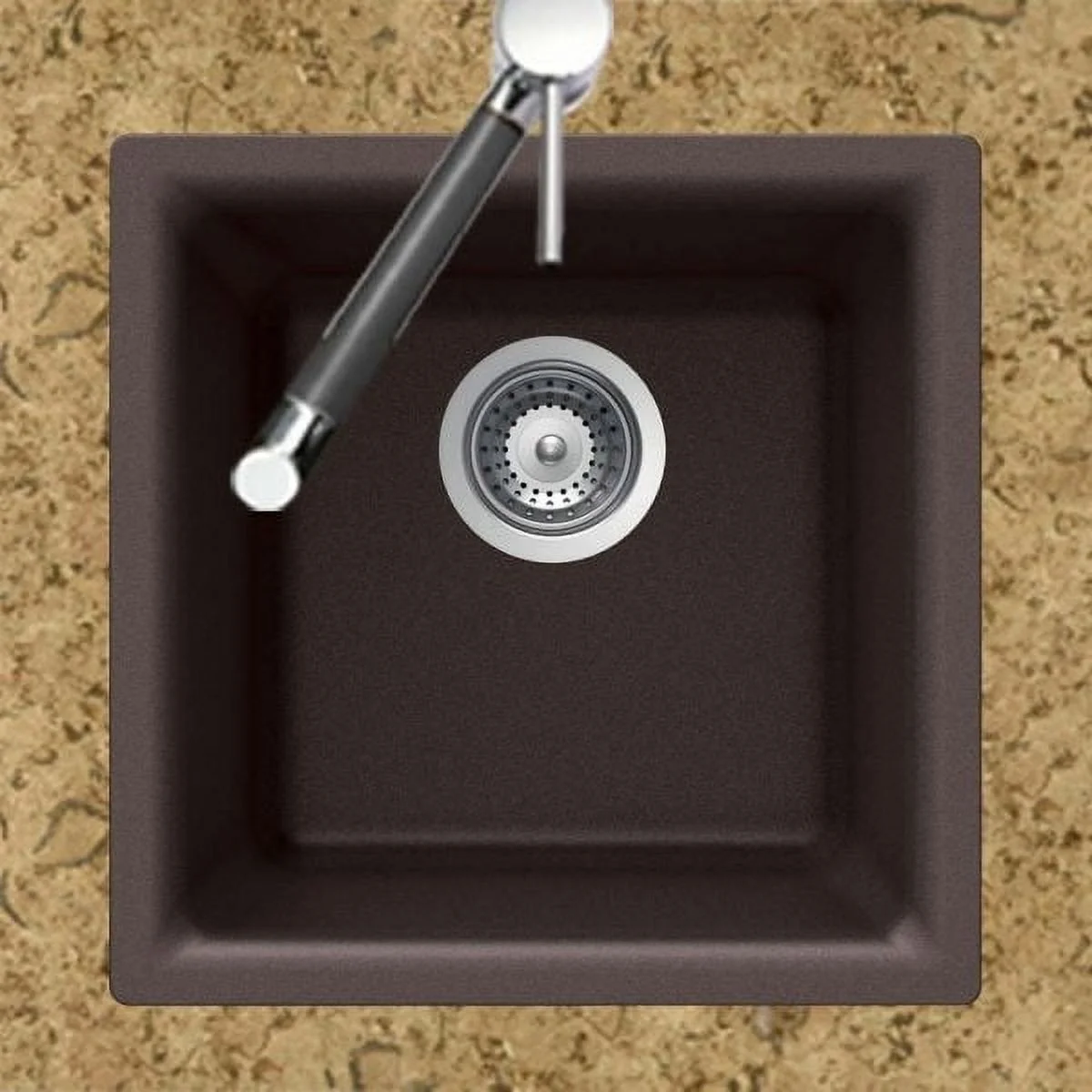 Houzer Quartztone 16 in Slate Granite Composite Dual Mount Topmount or Undermount Single Bowl Bar Sink - E-100 SLATE
