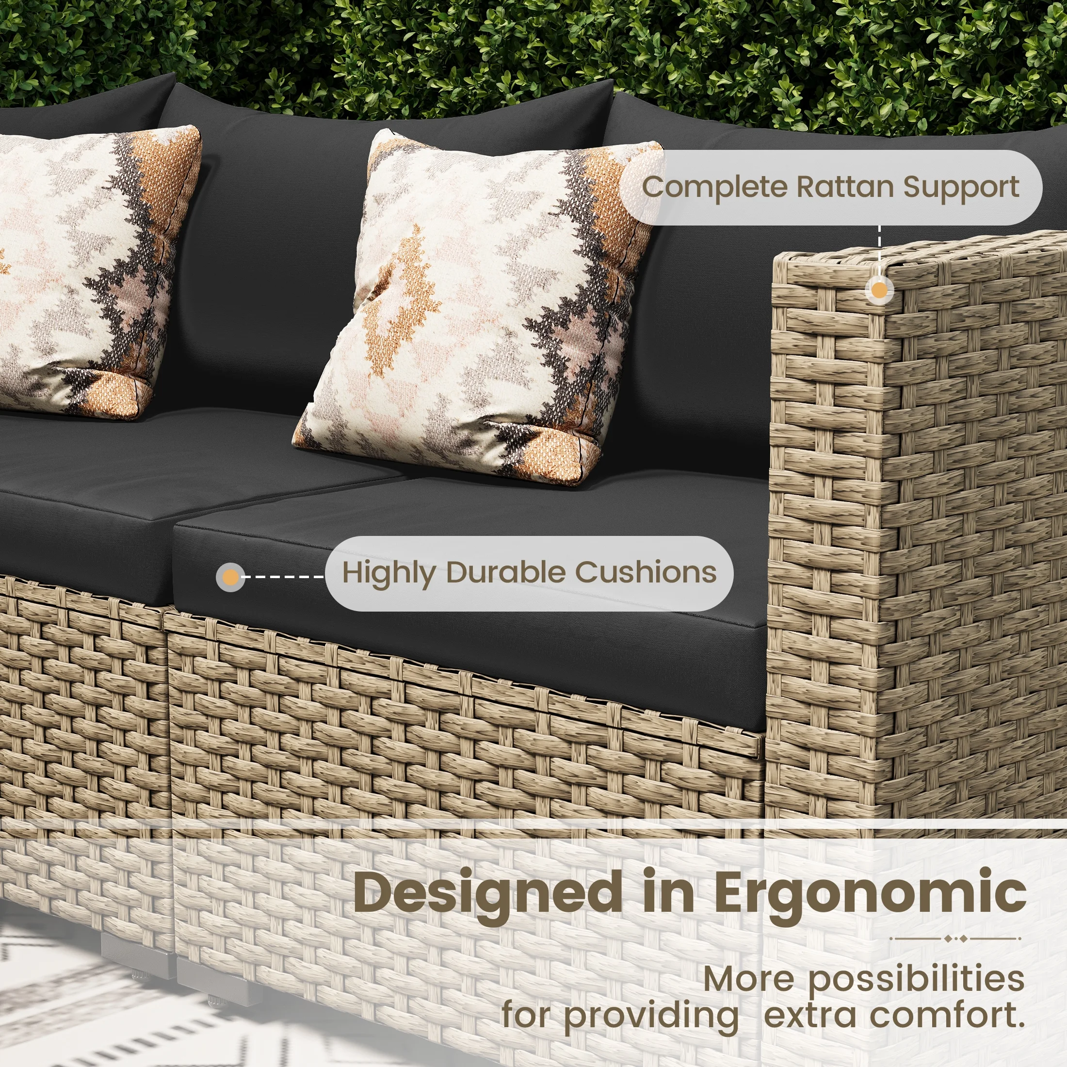 POTEBAN 7 Pieces Outdoor Patio Furniture Set, Grey Rattan Wicker Outdoor Conversation Sectional Sofa Set with Cushions for Backyard, Green