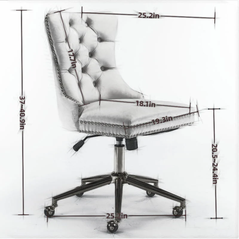 BTMWAY Office Chair, Velvet Upholstered Tufted Button Home Office Chair with Golden Metal Base, Adjustable Height, Swivel Ergonomic Task Chair, Luxury Desk Chair Computer Chair, Beige