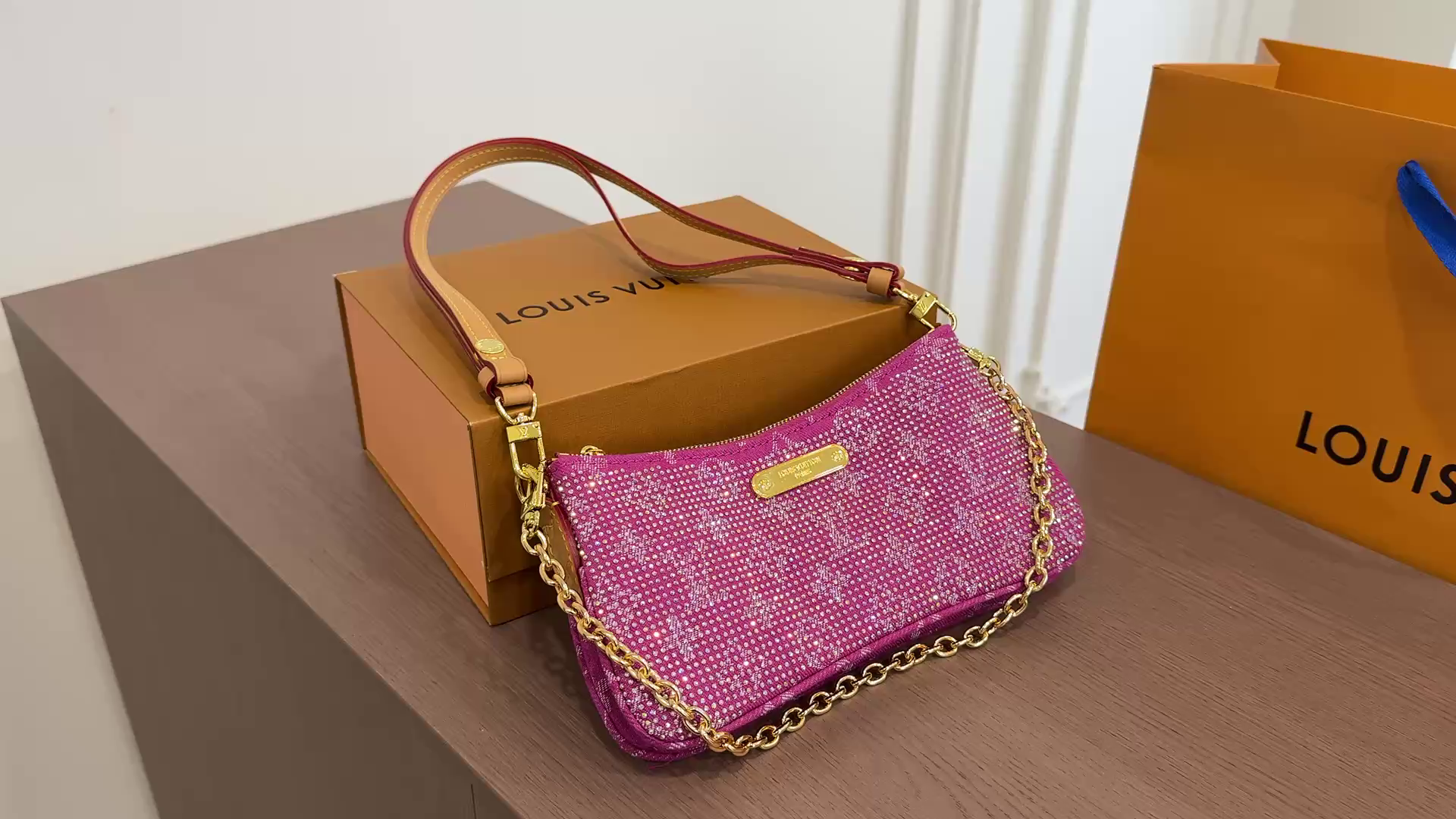 LV Double Pochette Crystal-Embellished Monogram Shoulder Bag
