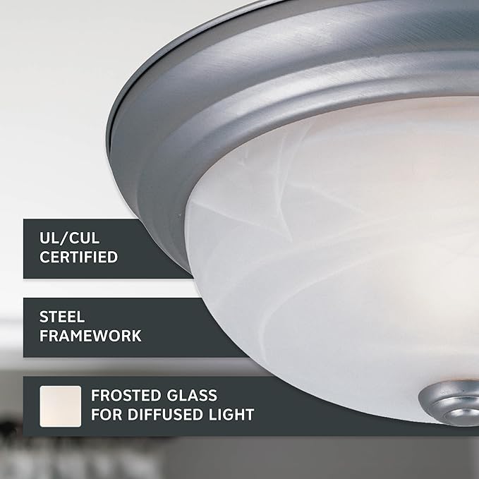 15 in 3-Light Flush Mount Ceiling Light, Pewter with Alabaster Glass Shade