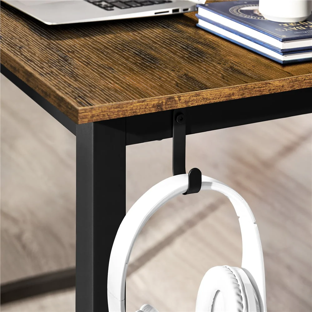 Easyfashion Industrial Computer Desk with Monitor Stand, Rustic Brown/Black