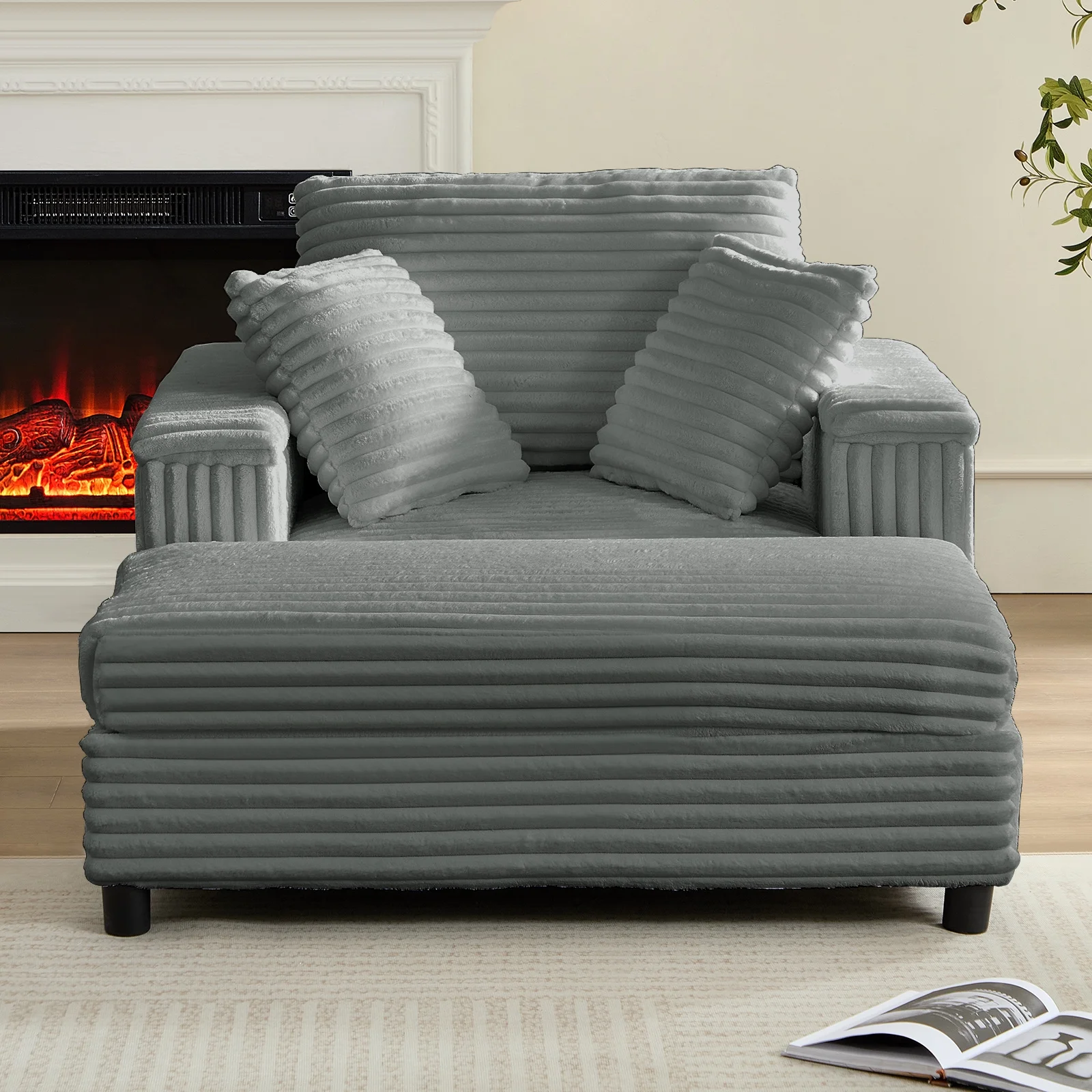 Mjkone Oversized Accent Chair?with Ottoman for Living Room, Single Indoor Lounge Sofa Armchair with Storage Armrests,Green