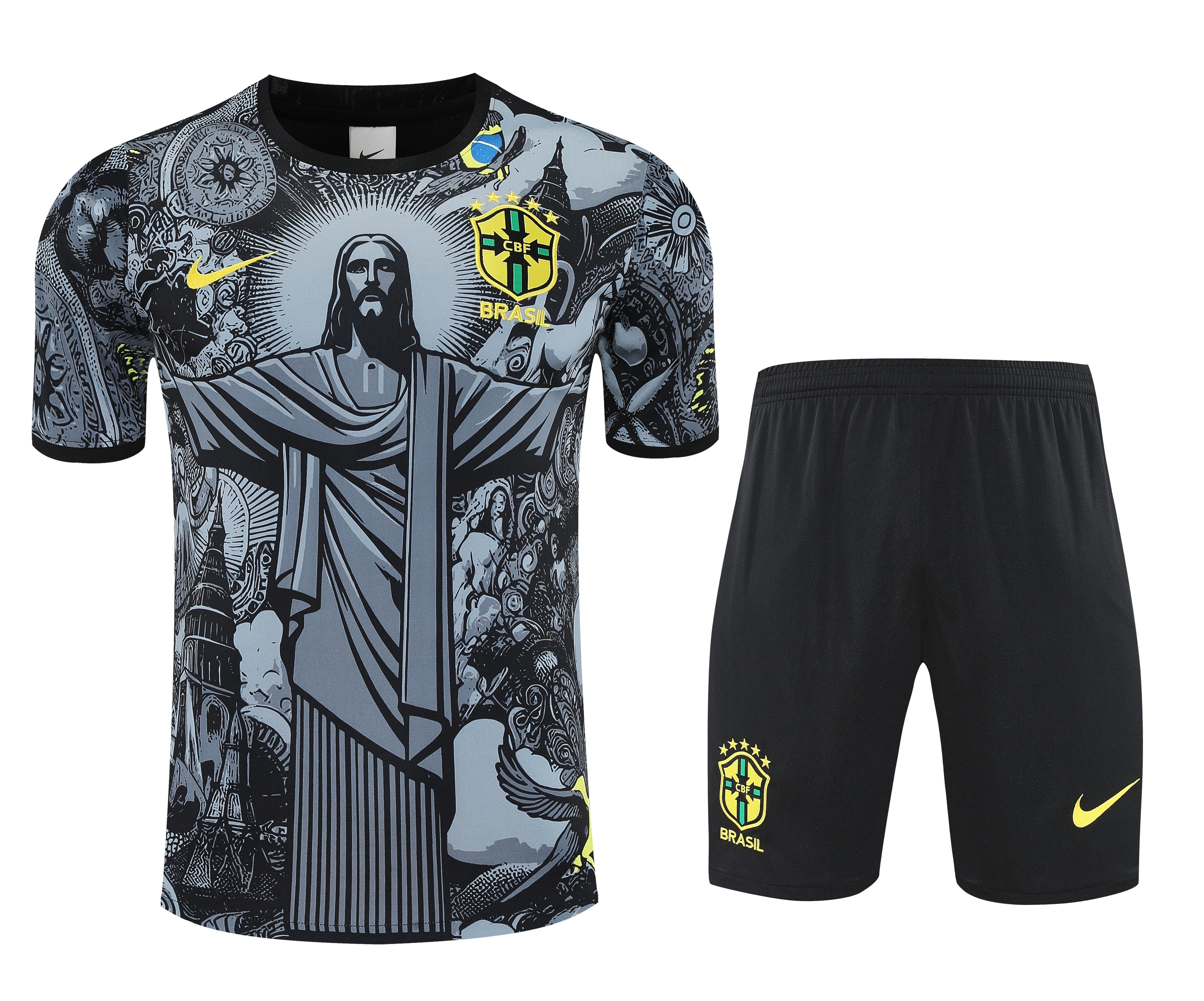 2025-26 Brazil short-sleeved training suit black Jersey - Adult Set