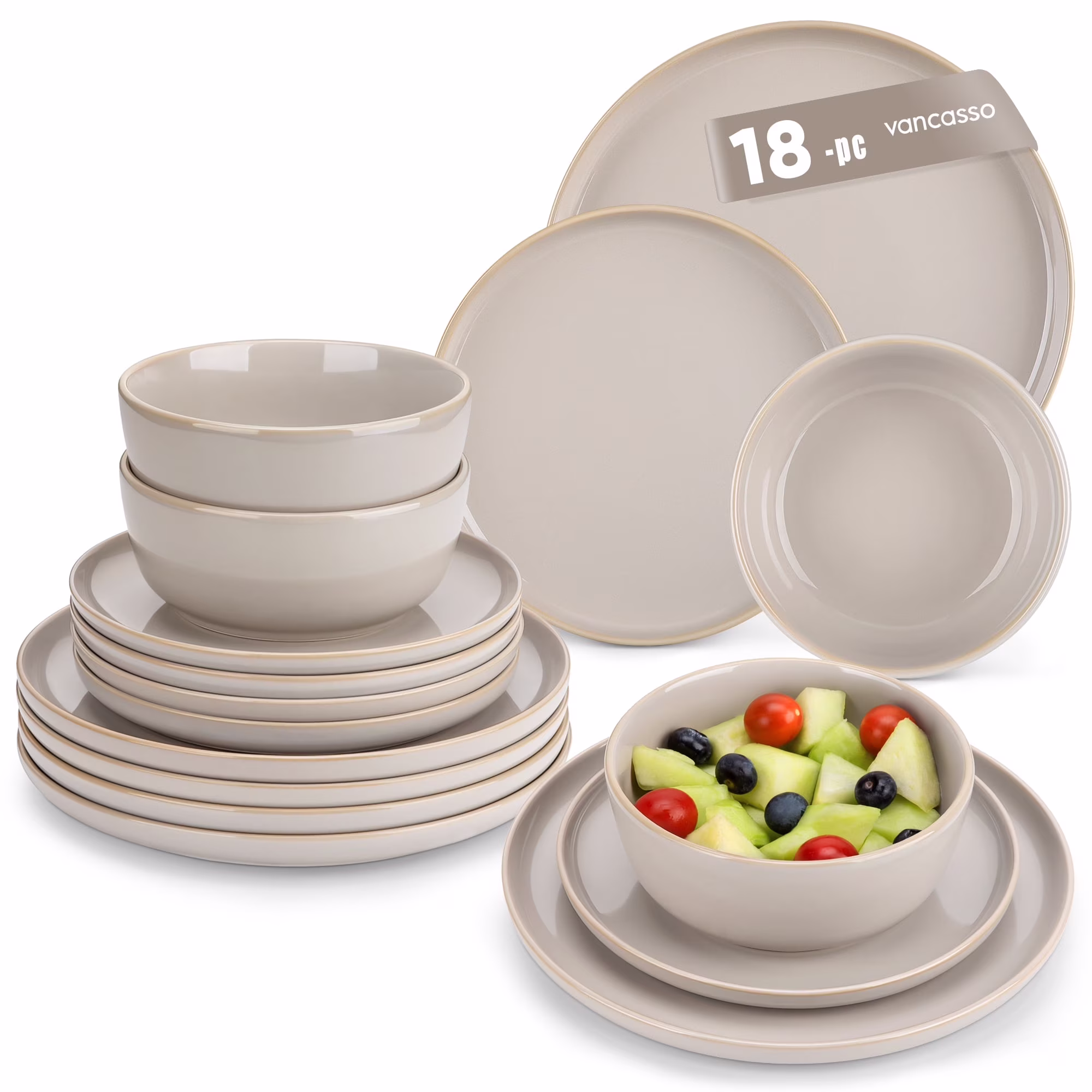 Malacasa 24 Pcs Dinnerware Sets, Stoneware Plates and Bowls Set, Tableware Dishwasher Microwave Safe, Serves For 6 people, Brown