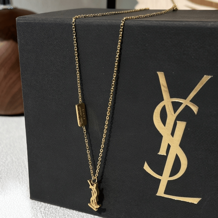Yves Saint Laurent Cassandre Logo Pendant Necklace Gold-Tone