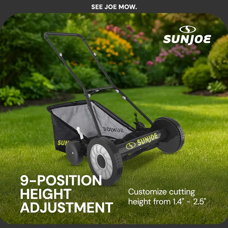 18-Inch Manual Reel Lawn Mower with Grass Catcher – Eco-Friendly. Quiet. and Low-Maintenance Push Mower