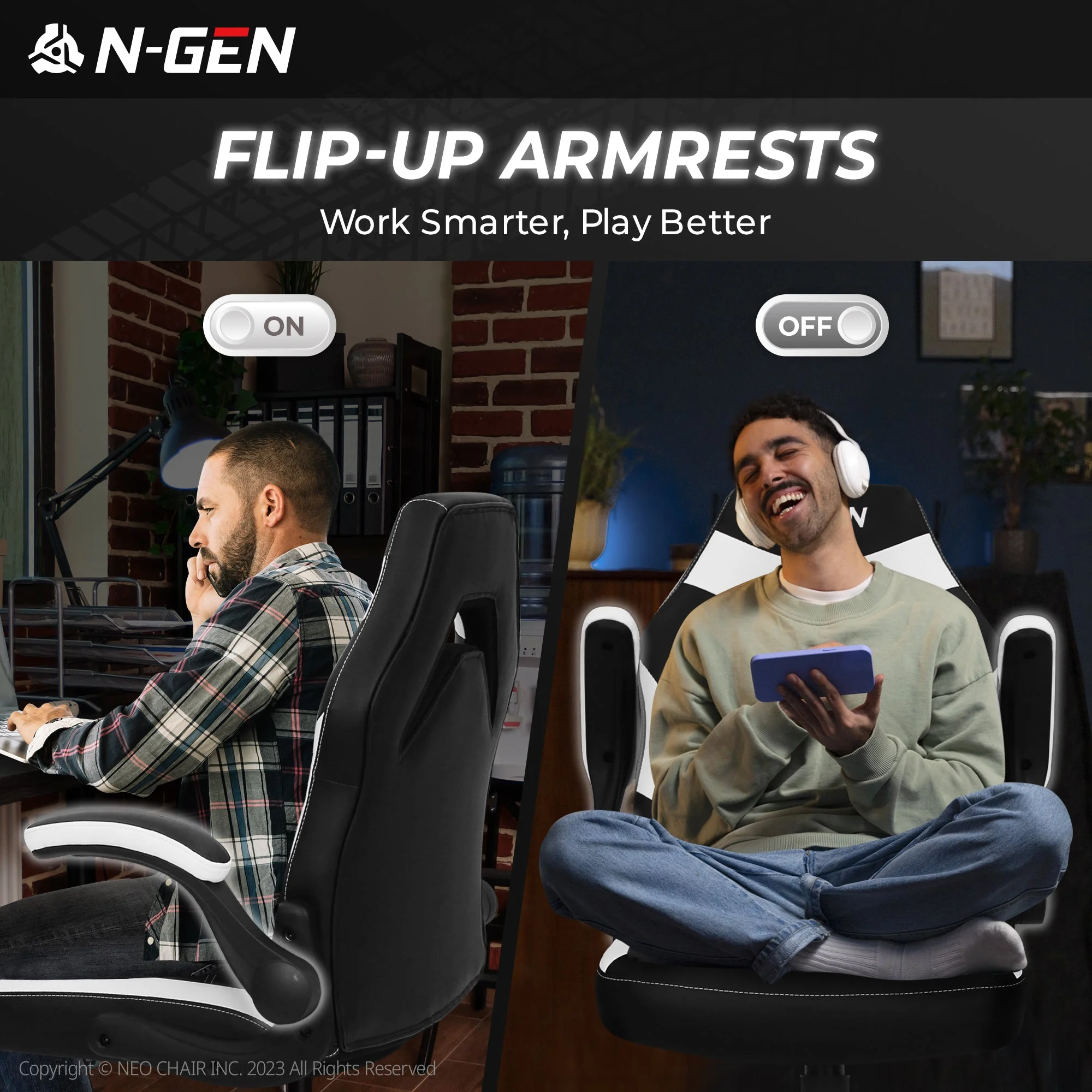 N-GEN Red Gaming Chair, Flip-up Armrest Computer Chair Ergonomic Office Chair PU Leather Desk Chair Executive Adjustable Swivel Task Chair
