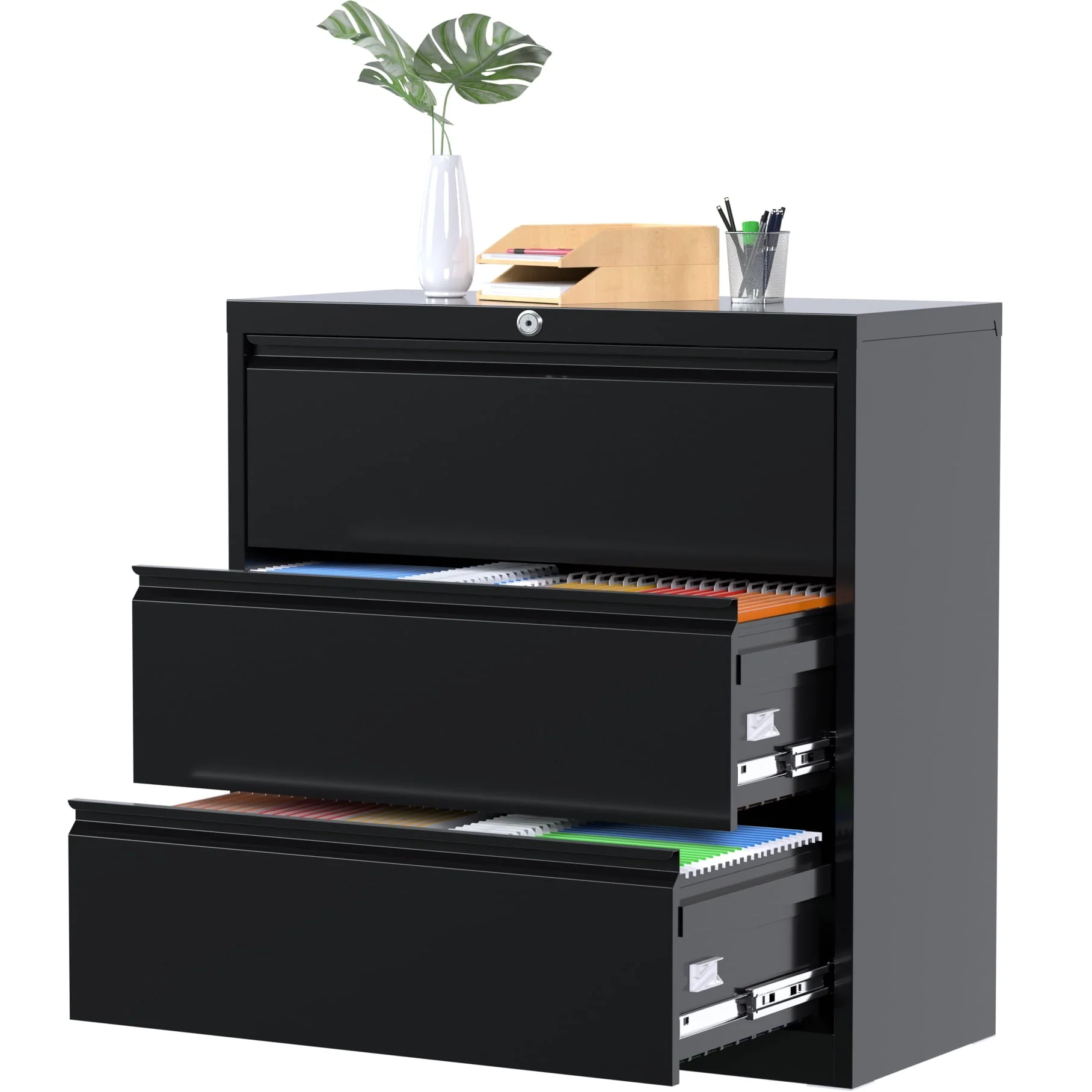 GangMei Black Metal Lateral File Storage Cabinet with 2 Drawers, Wide Filing Cabinet for Home Office, Steel File Cabinet for Legal/Letter, Assembly Required, Black