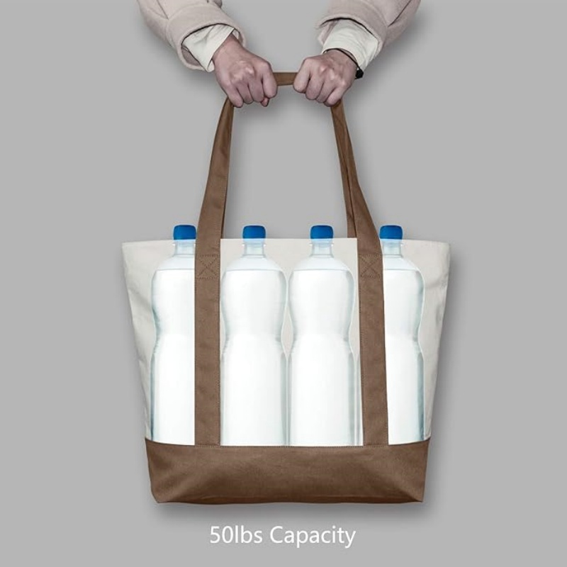 CANVORY 1-Pack Canvas Tote Bag with an External Pocket