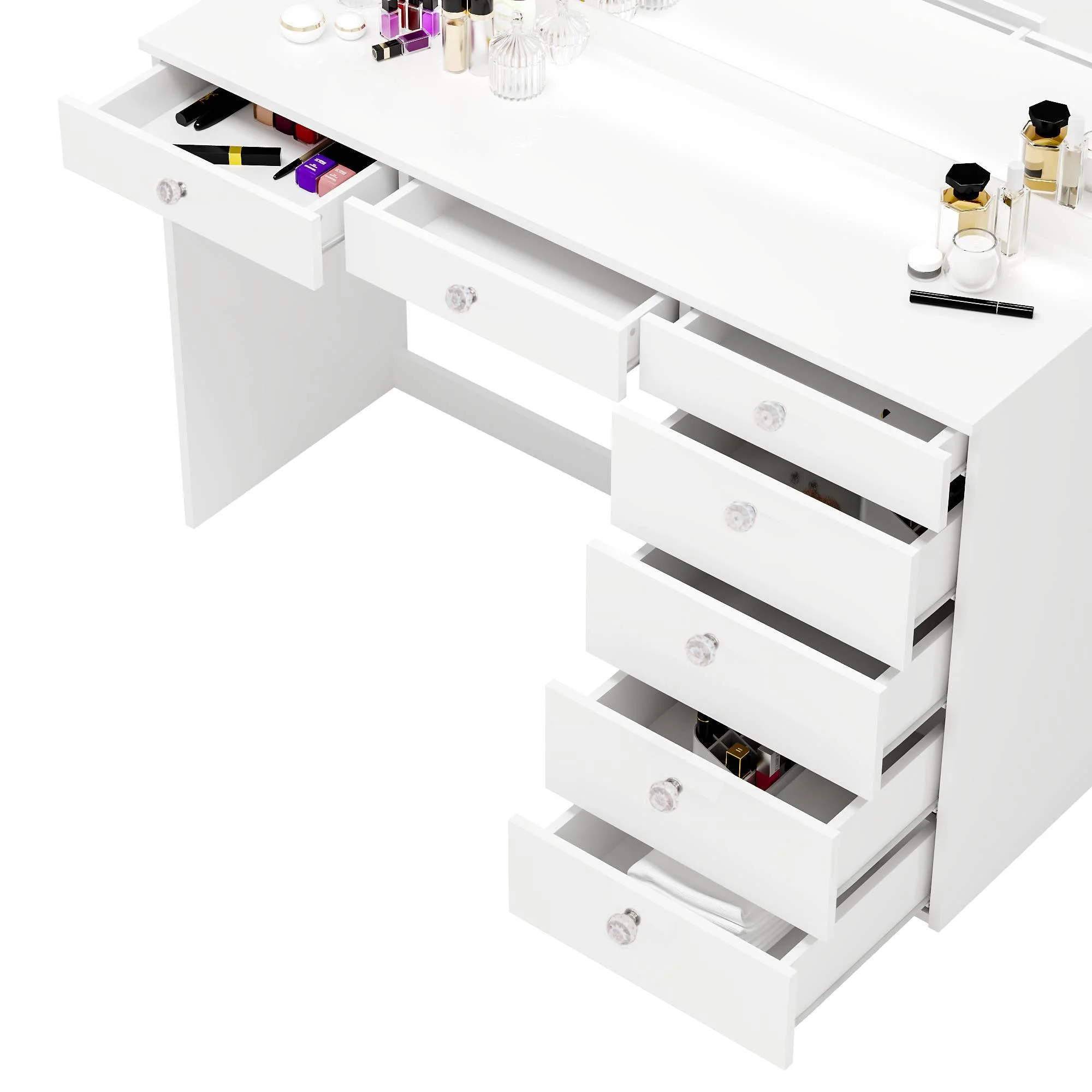 Ember Interiors Caris White Makeup Vanity Desk with Add-On Lights, Charging Station, and Mirror, for Adults