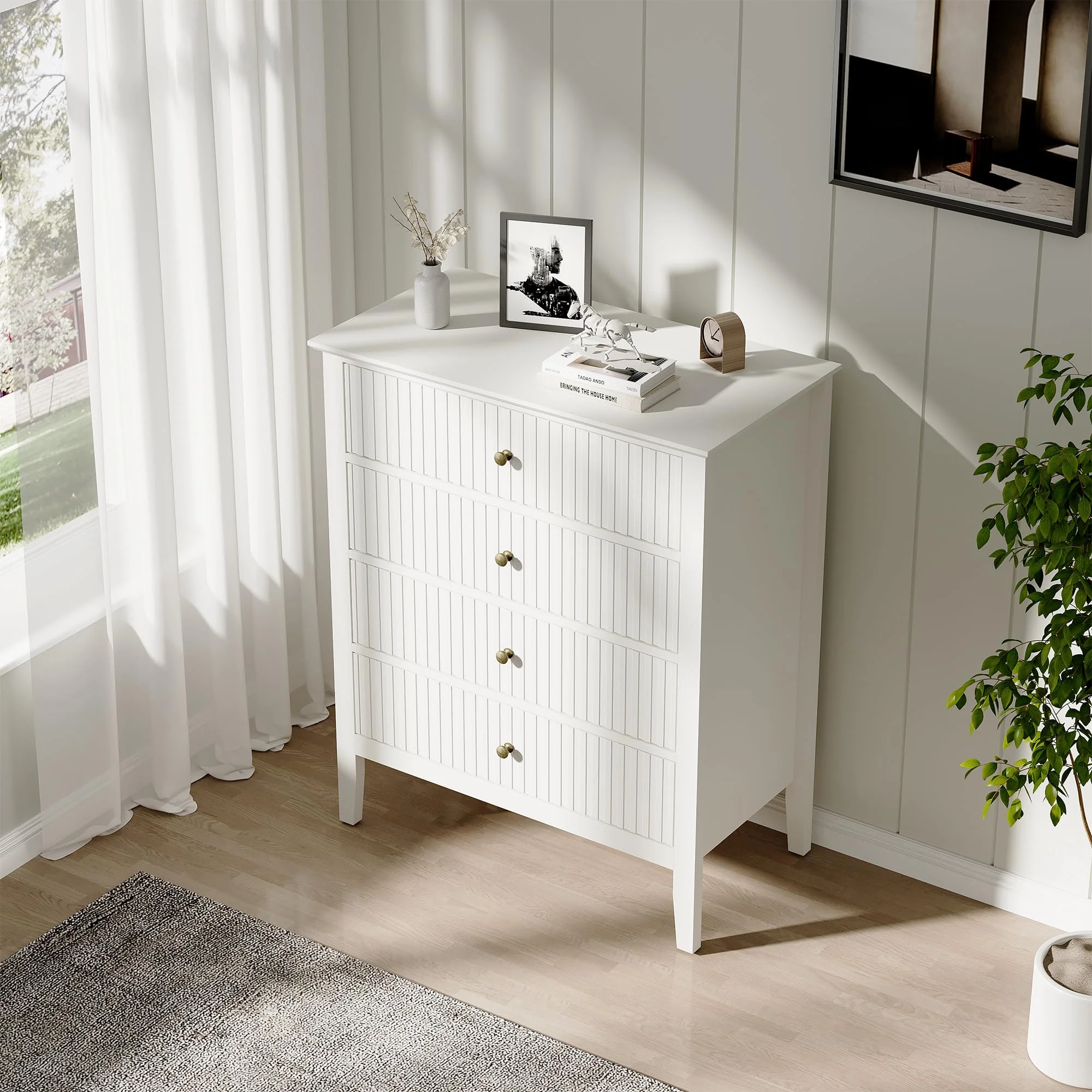 May Color Large White 3 Drawer Dresser Set of 2 with Fluted Panel, Modern Chest of Drawers with Silent Slide Drawers, Wood Accent Nightstand with Storage for Bedroom Living Room, Hallway