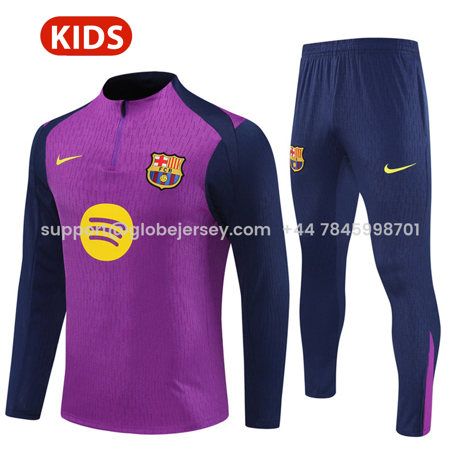 Barcelona 25-26 Kids Long Sleeve Training Set - Purple Top & Deep Blue Pants
