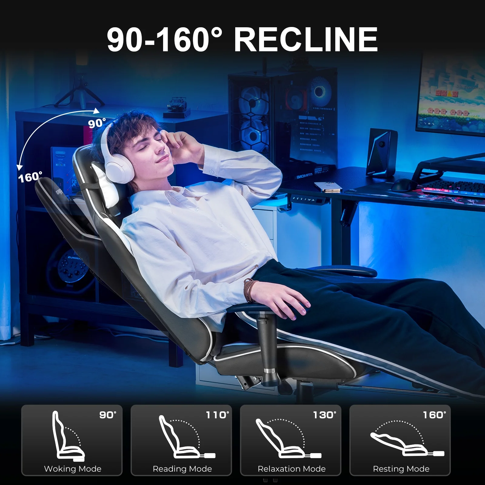 GTRACING Gaming Chair, Ergonomic Office Desk Chair with Lumbar Support, PU Leather, Footrest & Adjustable Headrest, Red