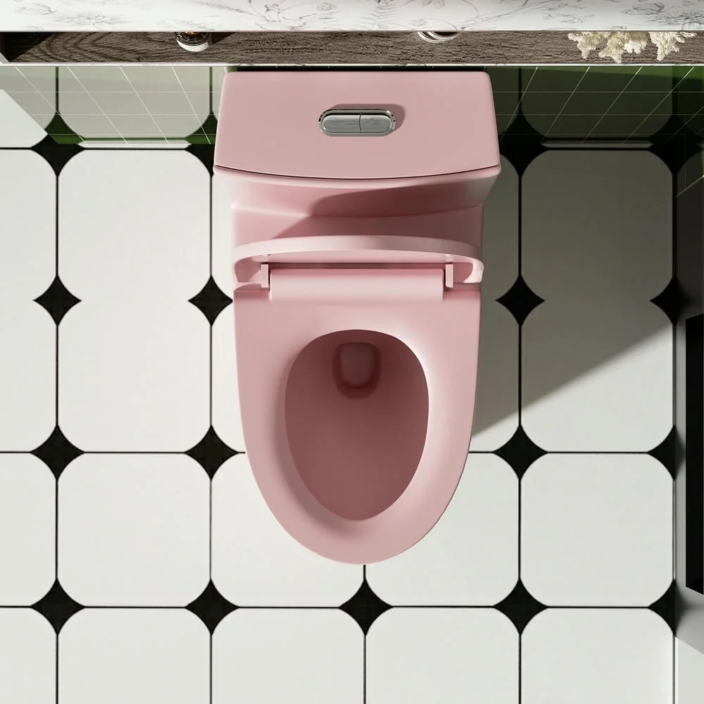 Spaco 1.1/1.6 GPF Dual Flush One-Piece Toilet, Button on Tank top S-trap 12 inches, Elongated Bowl with Soft Close Seat, Water-Saving MAP 1000g, Comfort Chair Seat ADA Height, Light Gray