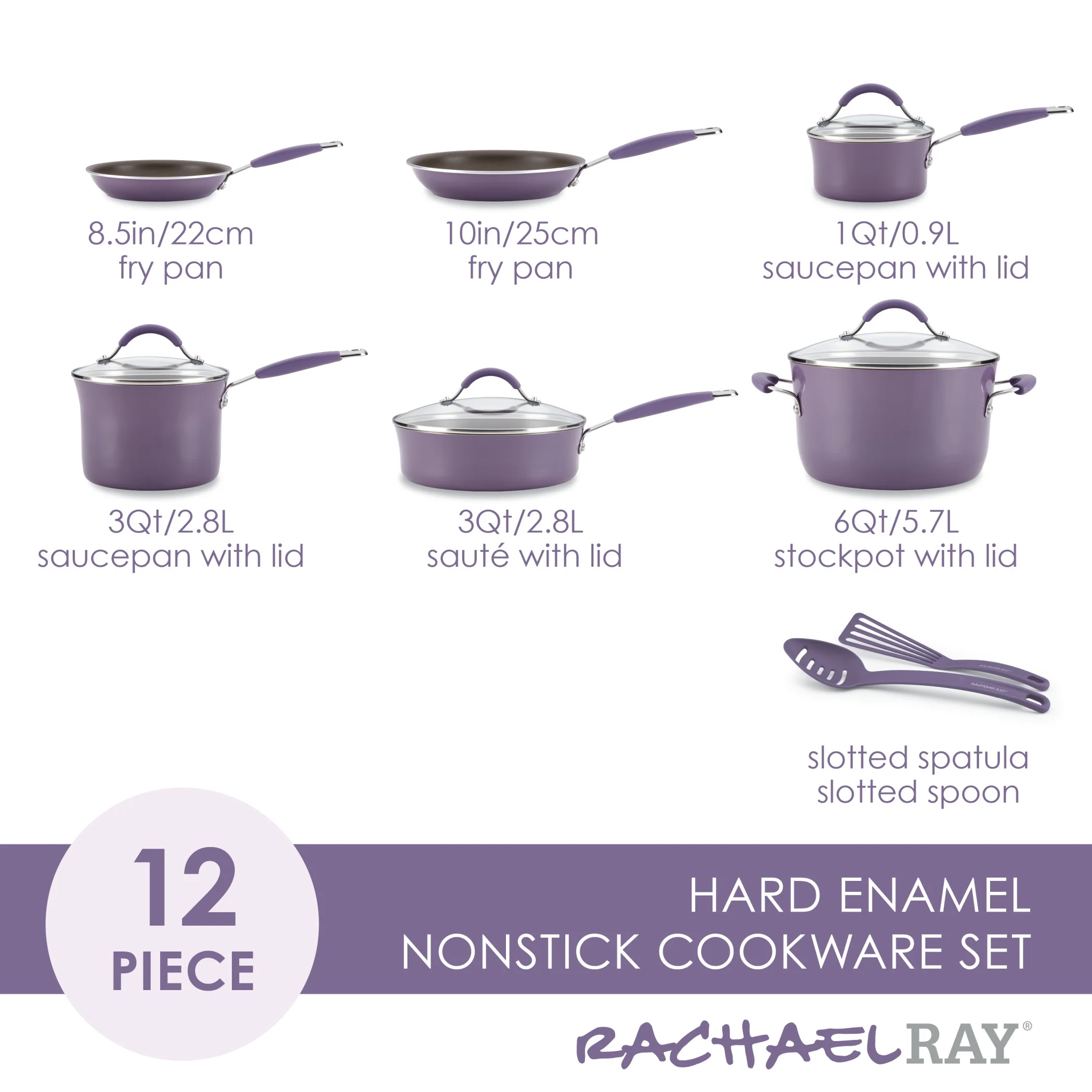 Rachael Ray 12-Piece Cucina Nonstick Pots and Pans Set, Cookware, Set Cranberry