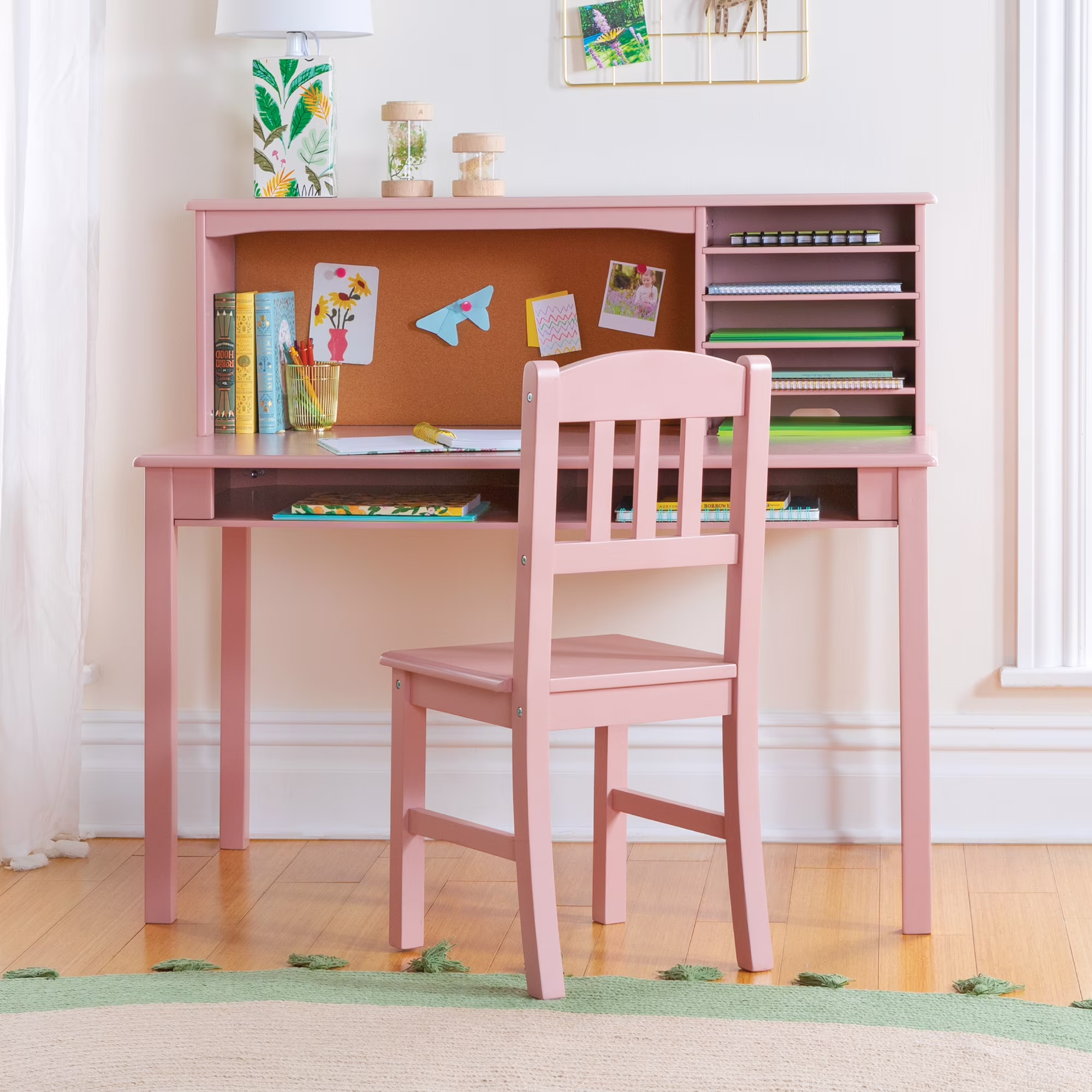 Guidecraft Kids Media Desk and Chair Set - Gray: Kids Desk and Chair Set, Study Table for Kids with Hutch and Shelf, Wood Bedroom Furniture Set